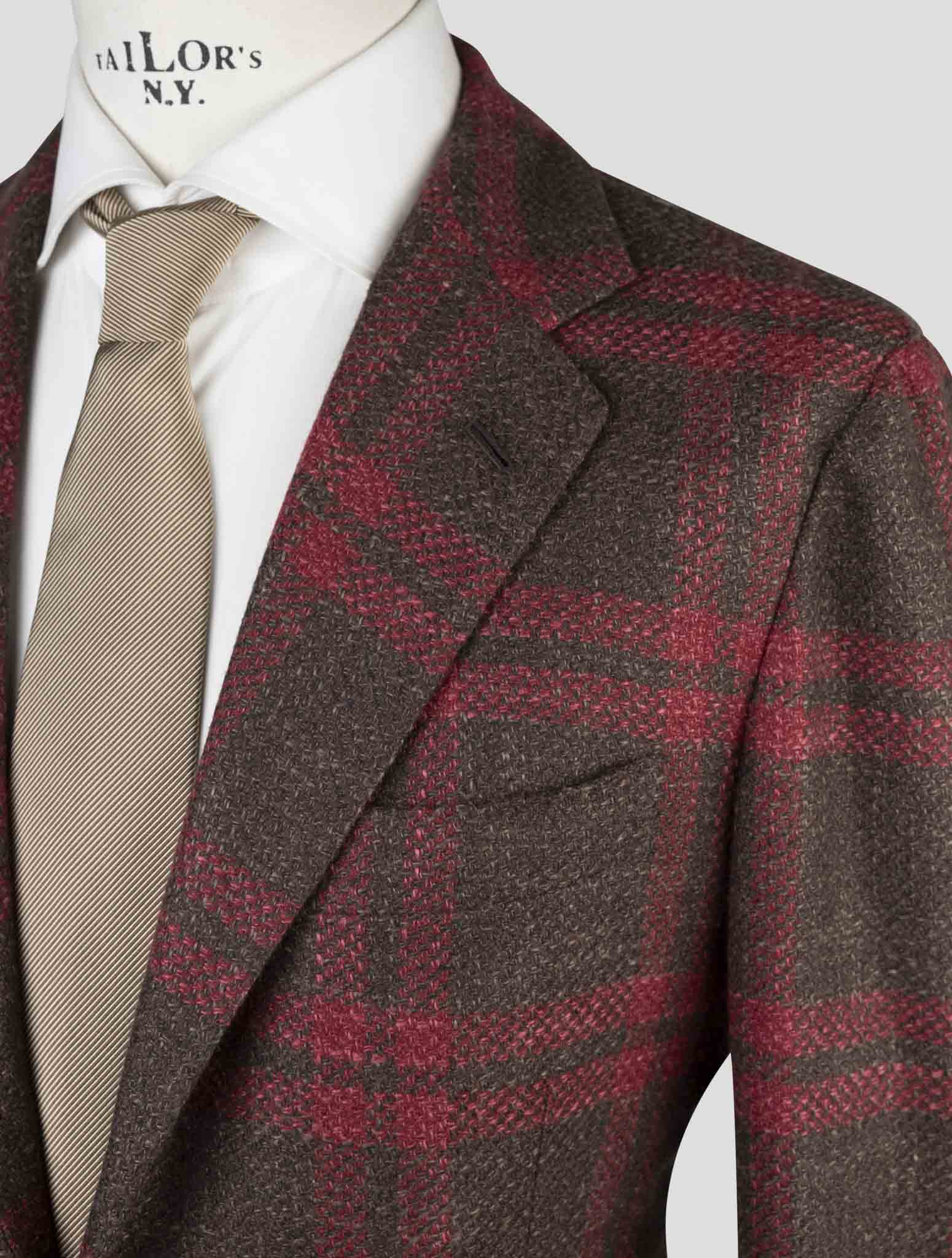 Kiton Brown Red Cashmere Virgin Wool Silk Cotton Pa Blazer