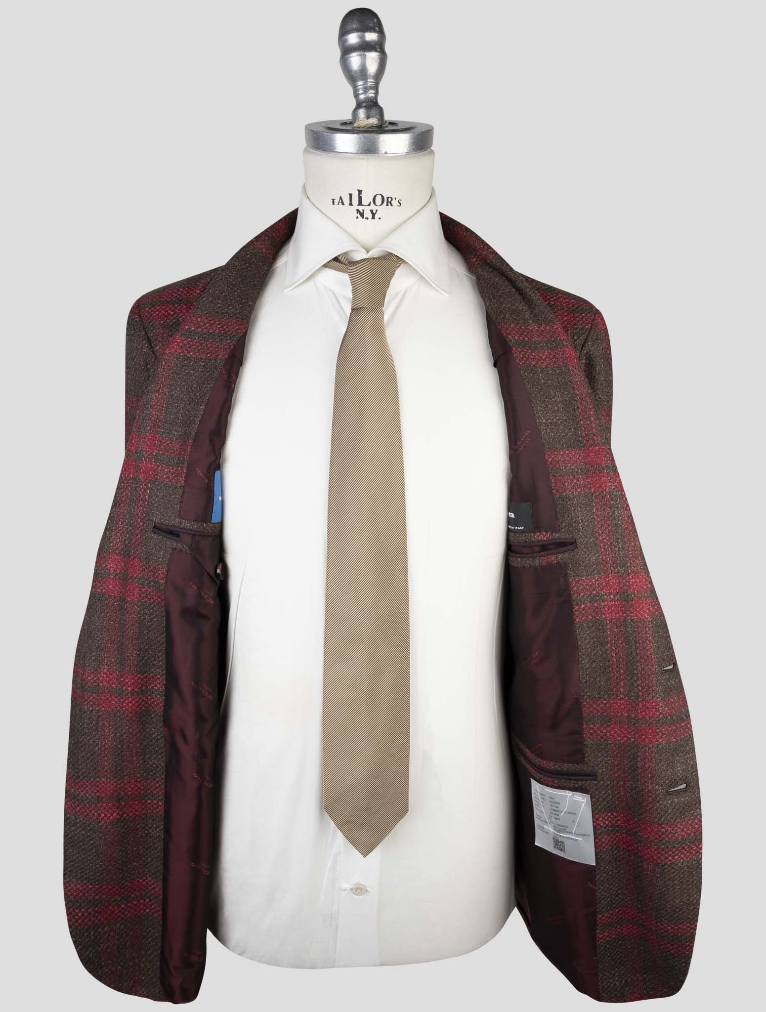 Kiton Brown Red Cashmere Virgin Wool Silk Cotton Pa Blazer