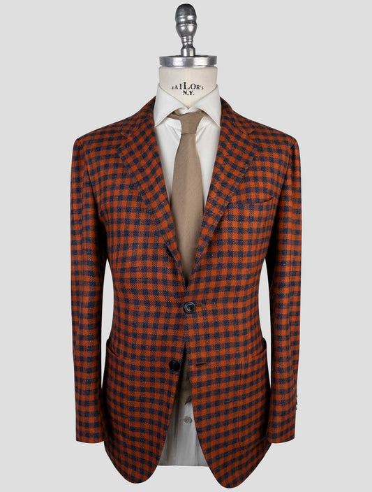 Kiton Orange Blue Cashmere Silk Linen Blazer