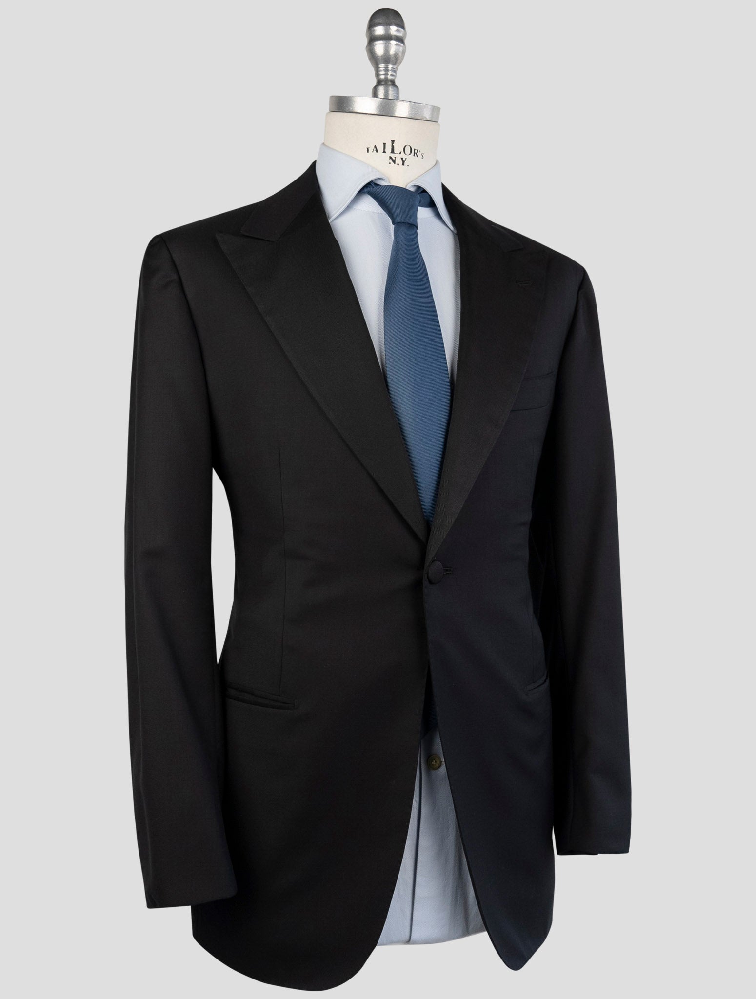 Kiton Black Wool 150's Diamante Blue Suit Smoking