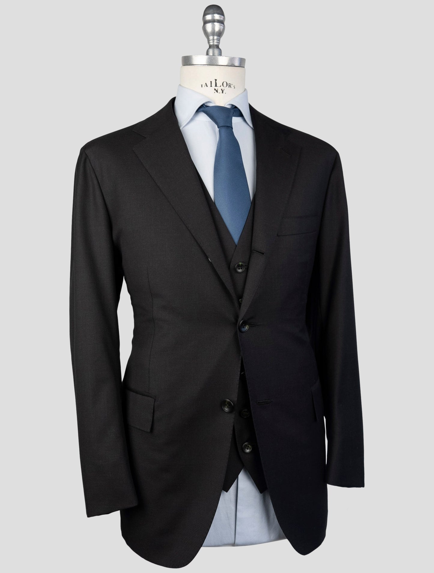 Kiton Black  Wool 150's Diamante Blue Blazer 2 Pieces