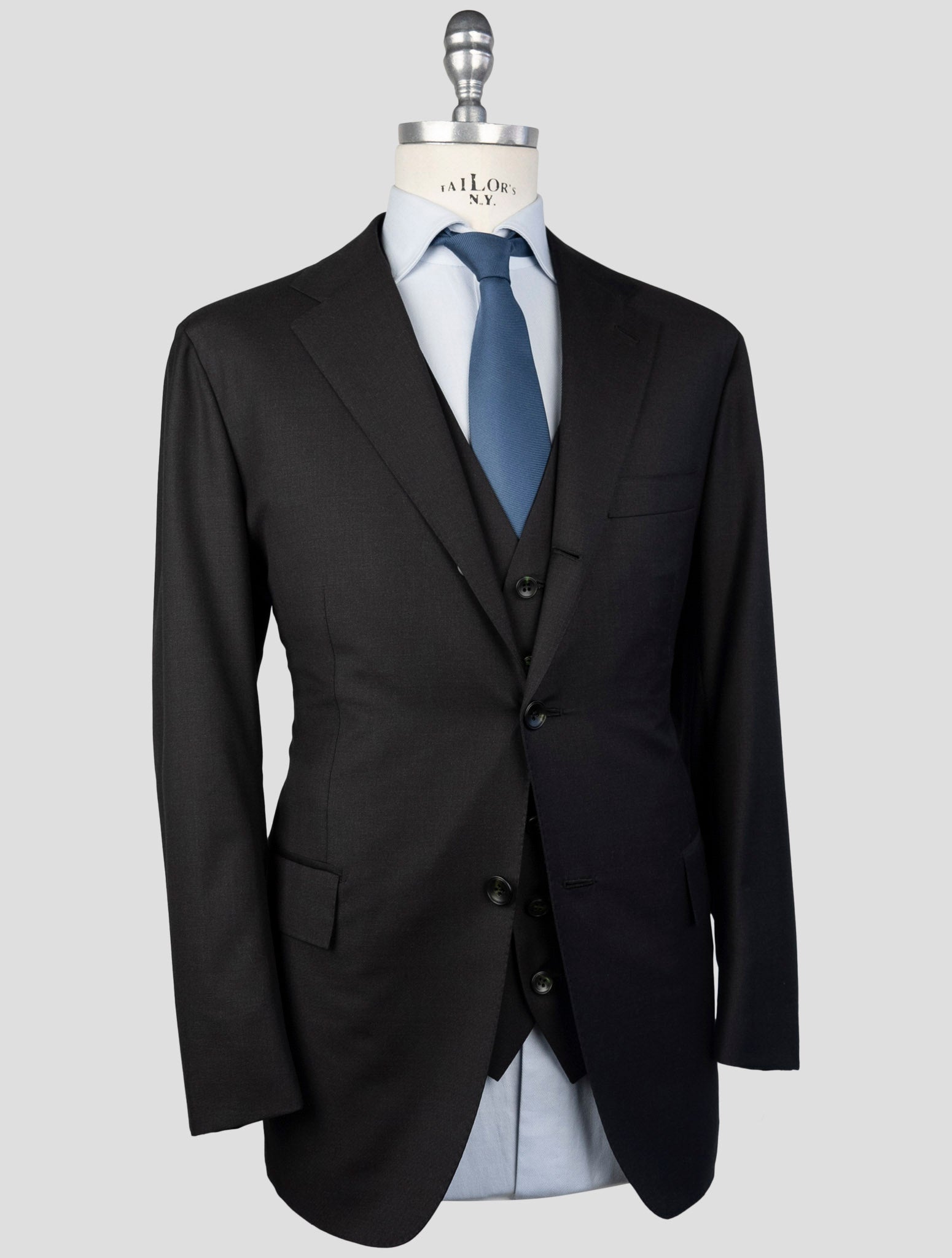 Kiton Black  Wool 150's Diamante Blue Blazer 2 Pieces