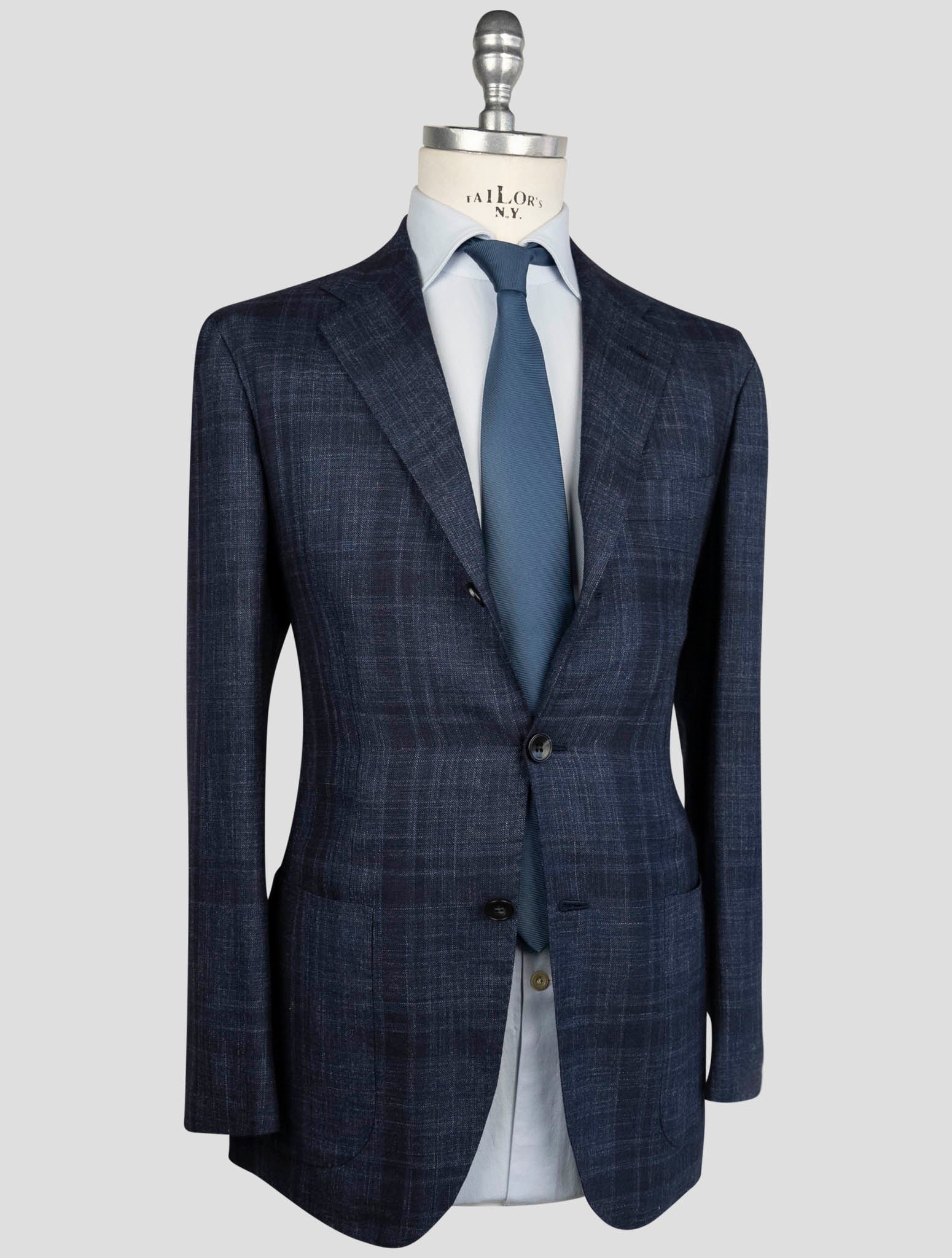 Kiton Blue Cashmere Silk Linen Blazer Detail