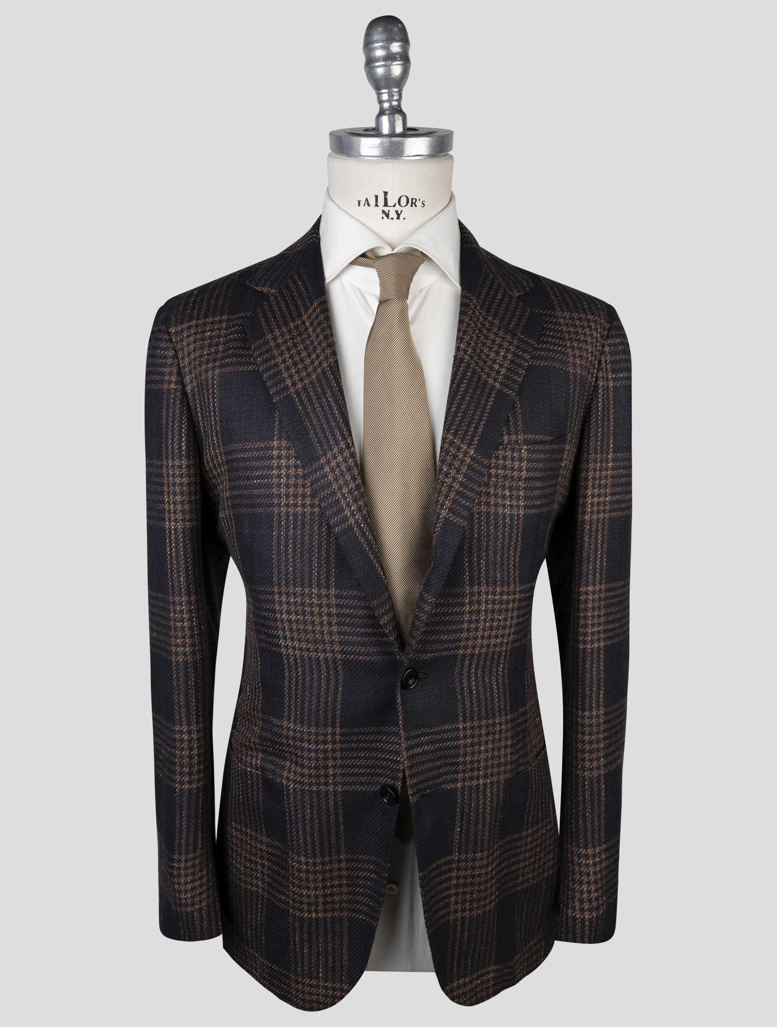 Kiton Blue Brown Cashmere Virgin Wool Silk Linen Blazer