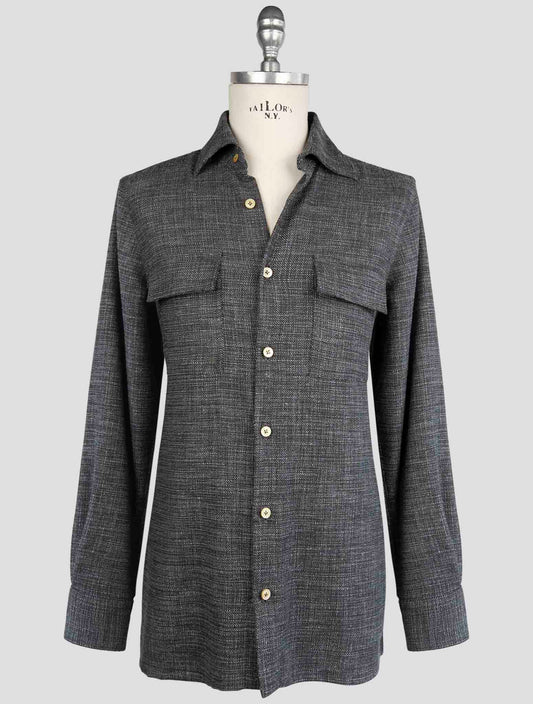 Kiton Gray Virgin Wool Silk Pa Cotton Ea Shirt