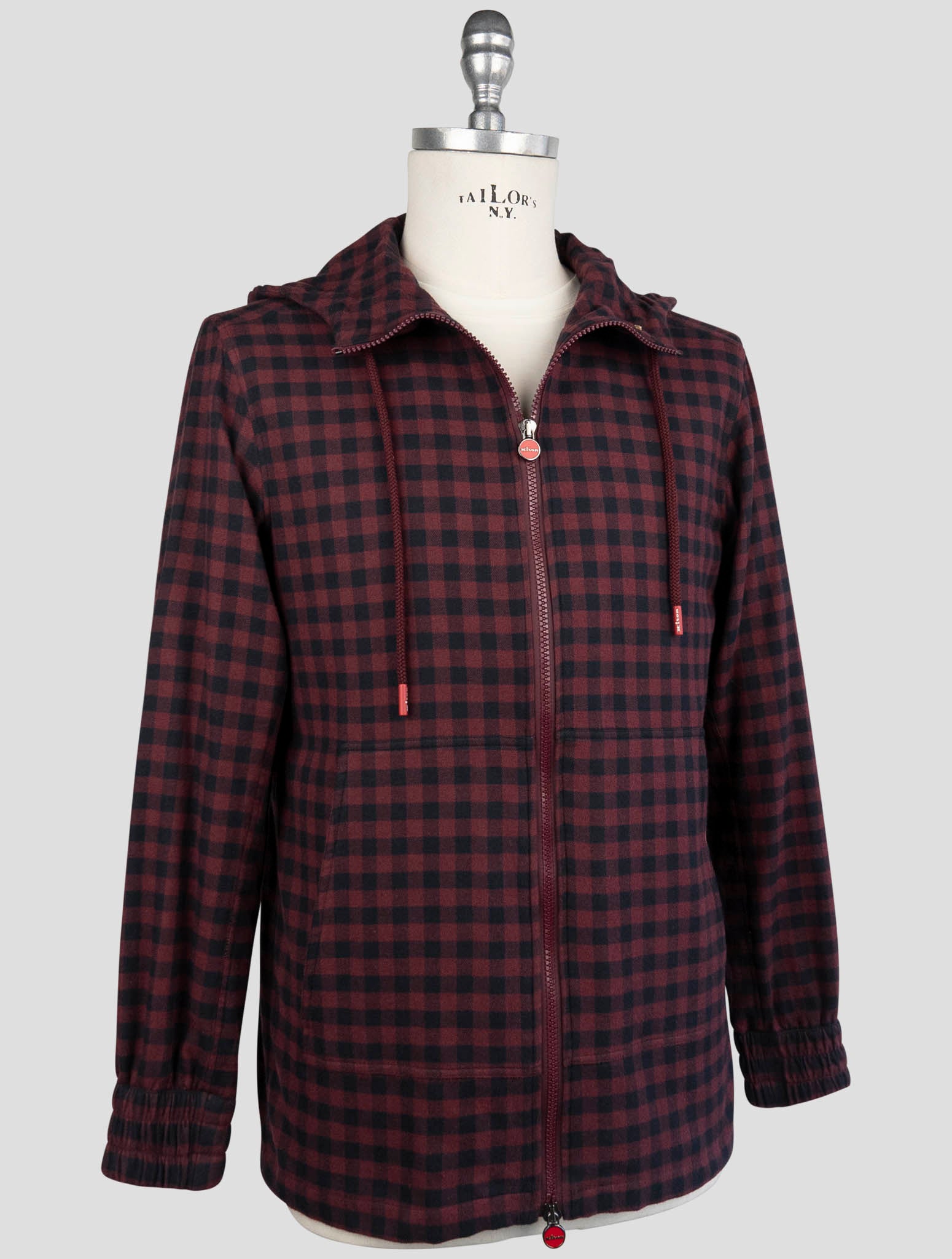 Kiton Burgundy Blue Cotton Shirt Umbi