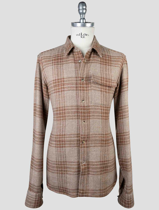 Kiton Brown Cashmere Virgin Wool Silk Linen Shirt Buba