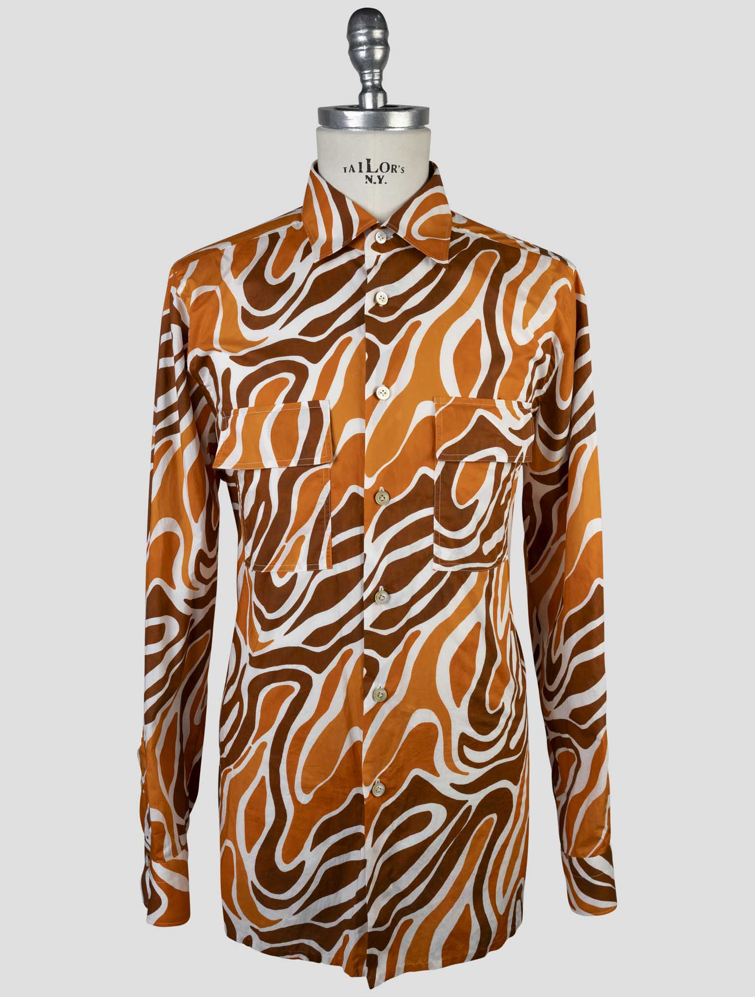 Kiton Brown Orange Cotton Shirt