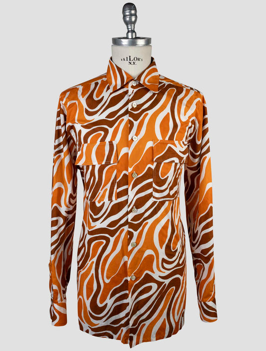 Kiton Brown Orange Cotton Shirt
