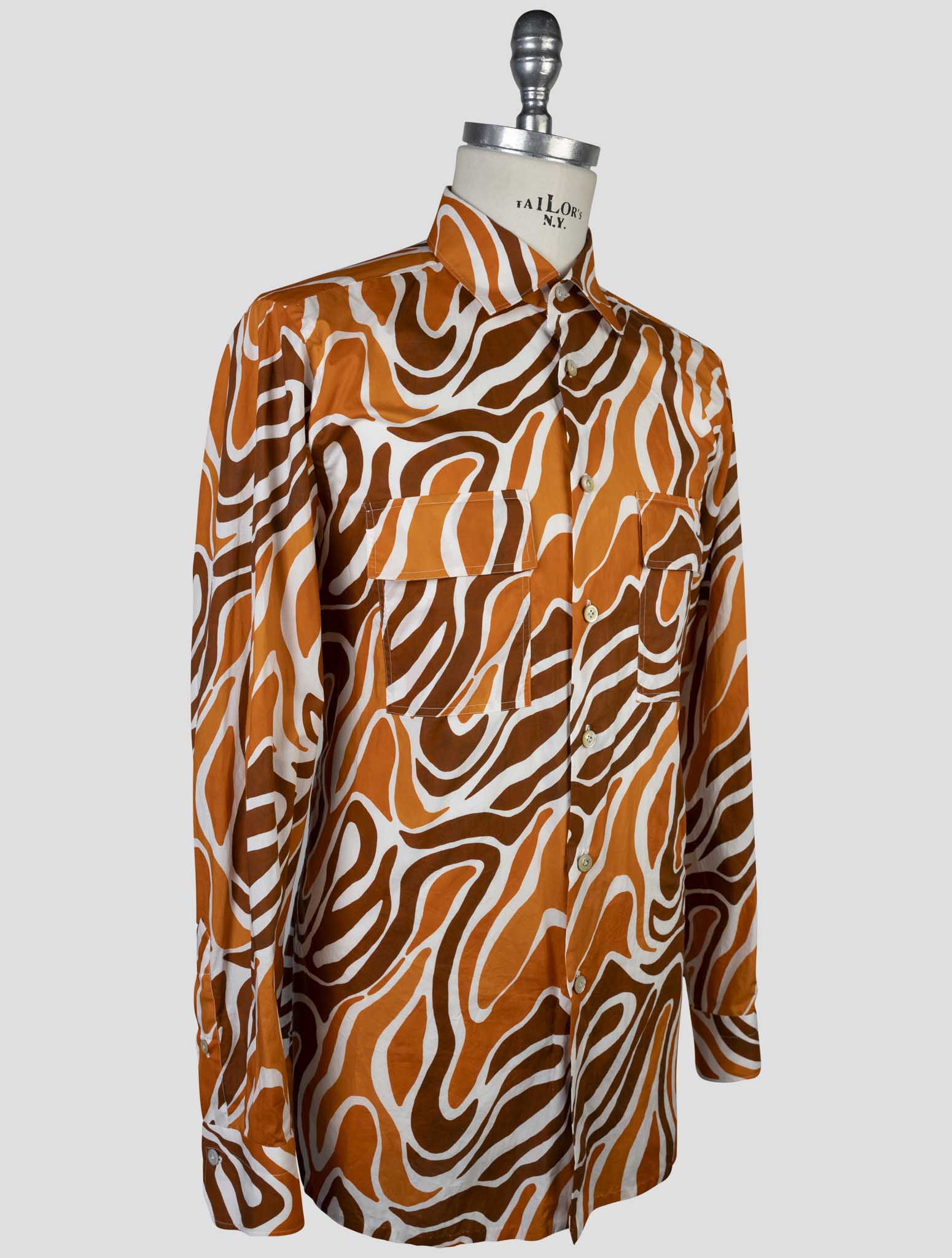 Kiton Brown Orange Cotton Shirt