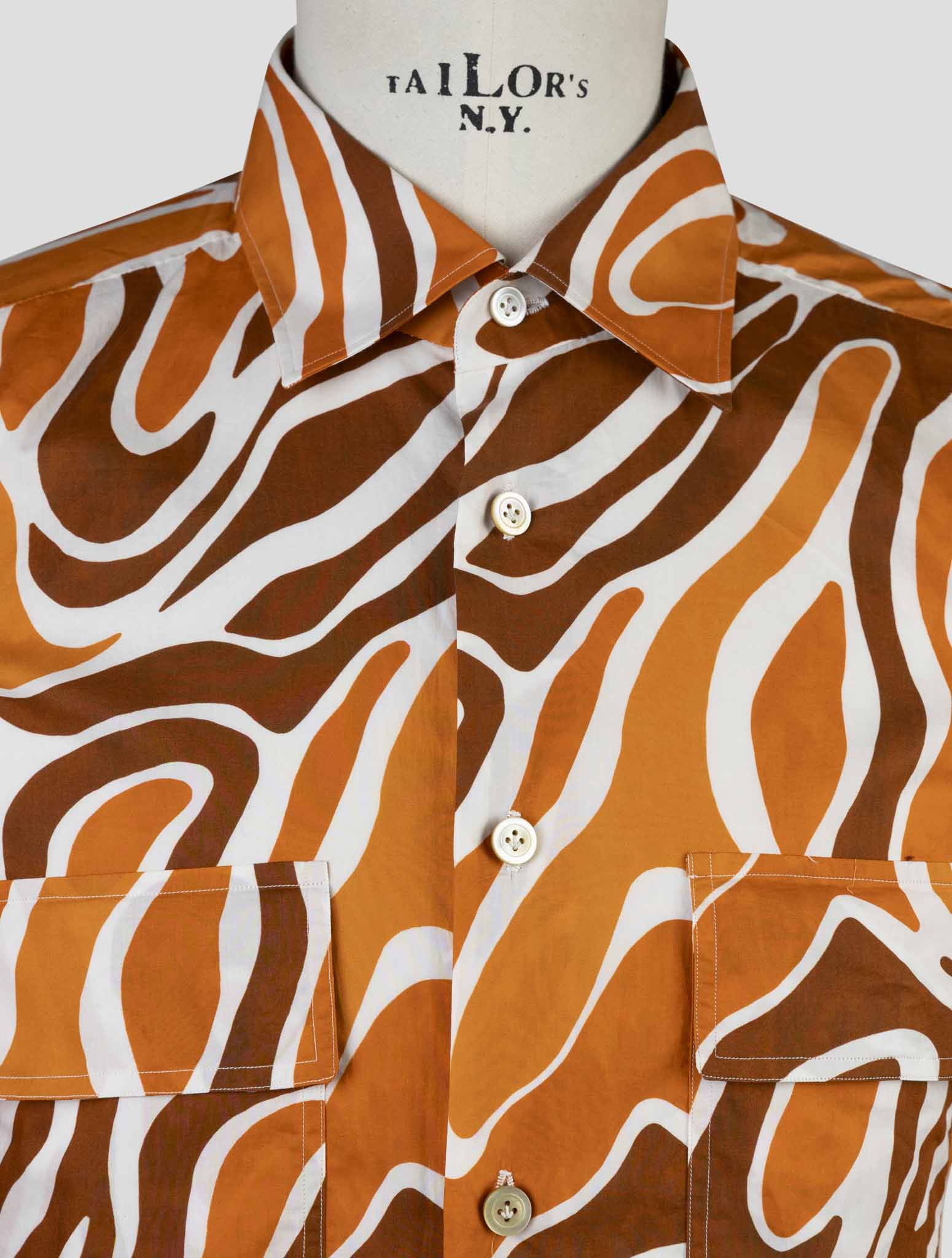 Kiton Brown Orange Cotton Shirt