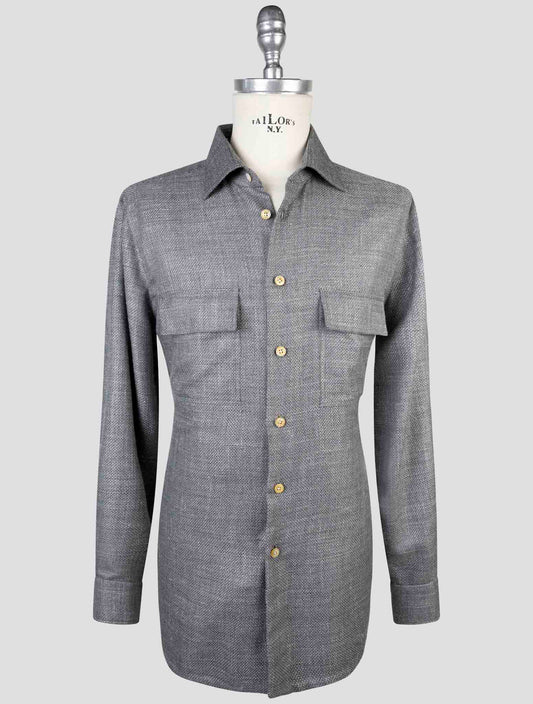 Kiton Gray Cashmere Virgin Wool Silk Linen Shirt