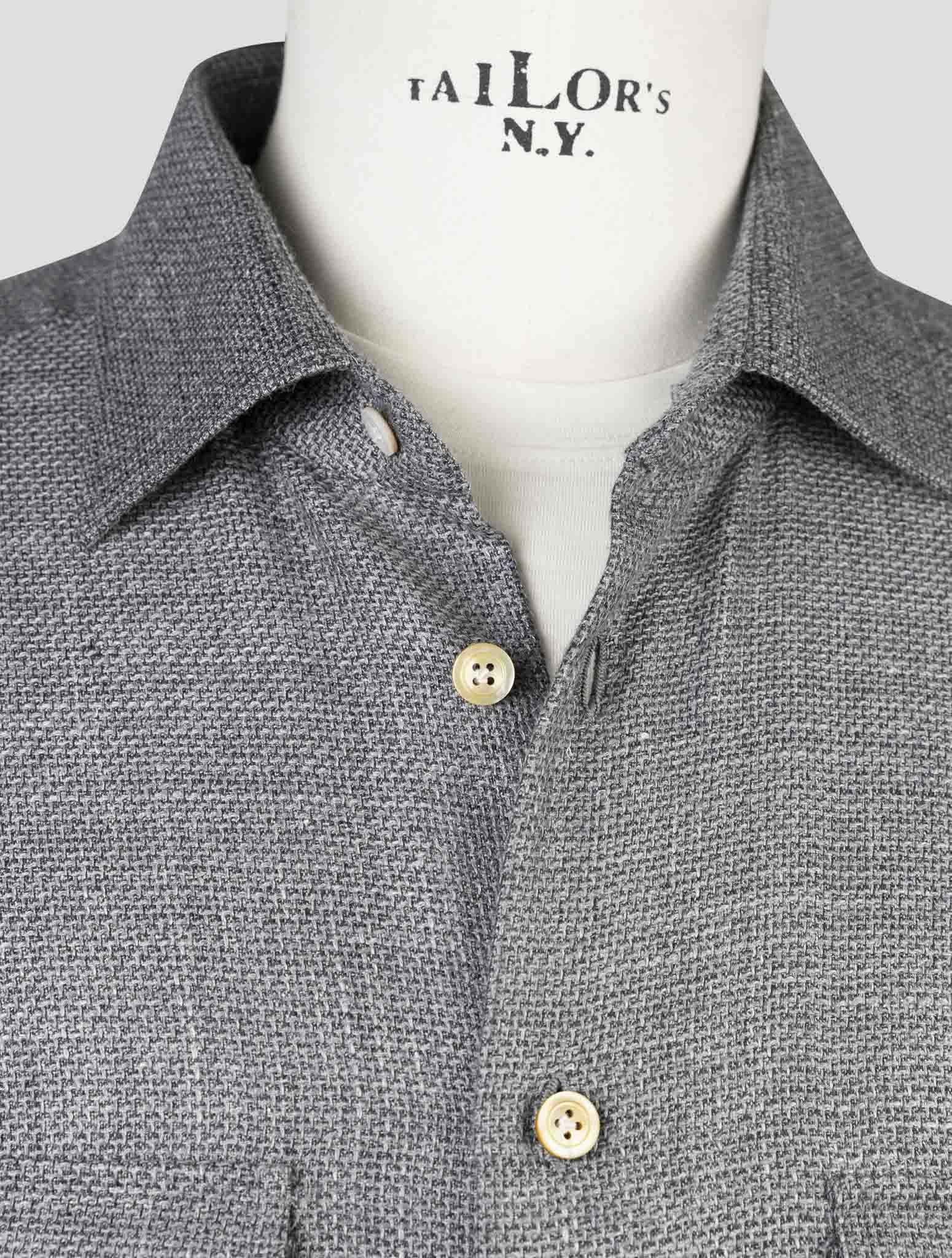Kiton Gray Cashmere Virgin Wool Silk Linen Shirt