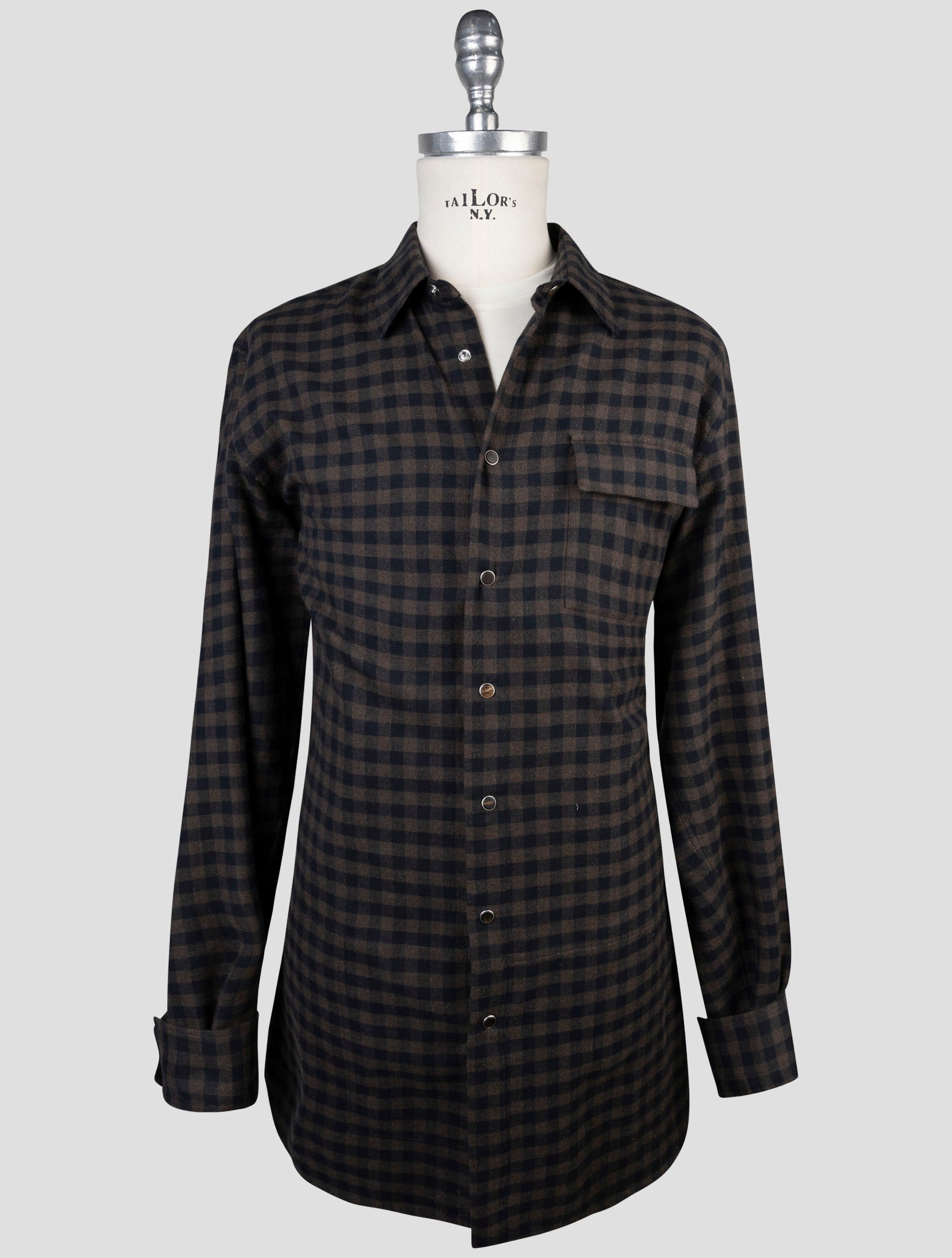 Kiton Blue Brown Cotton Shirt Buba