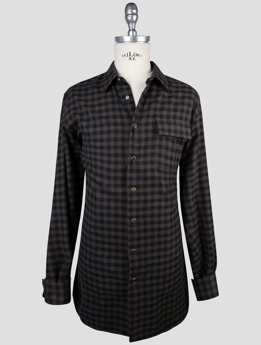 Kiton Blue Brown Cotton Shirt Buba