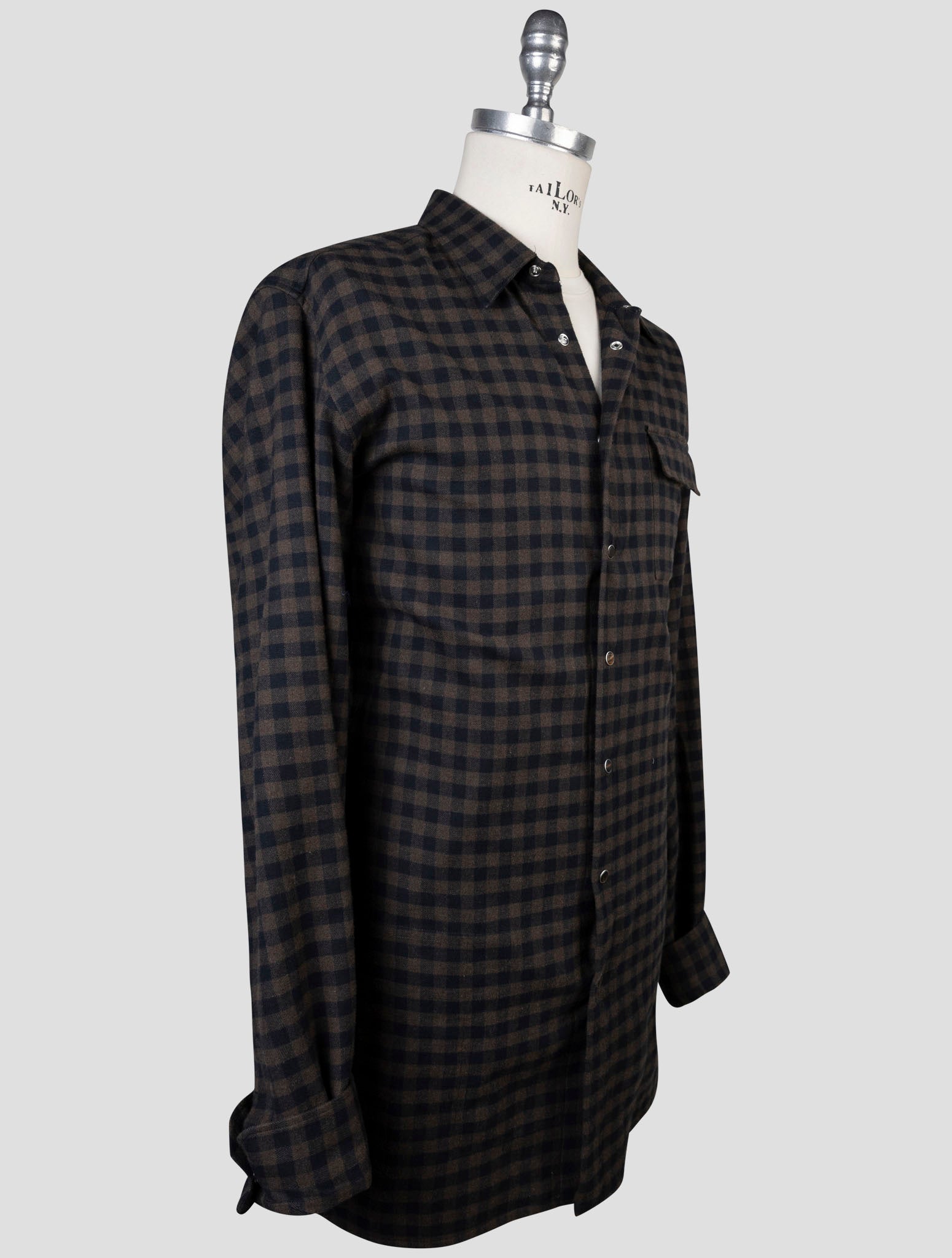Kiton Blue Brown Cotton Shirt Buba