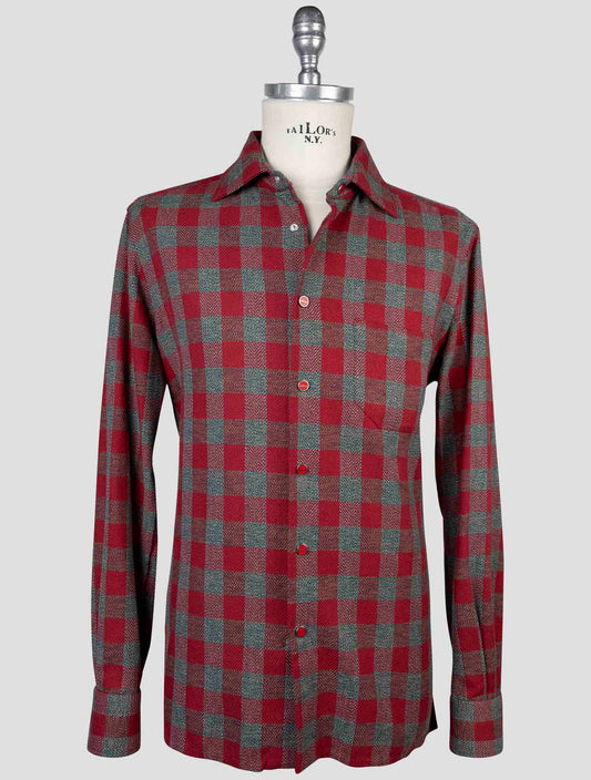 Kiton Gray Red Cotton Shirt