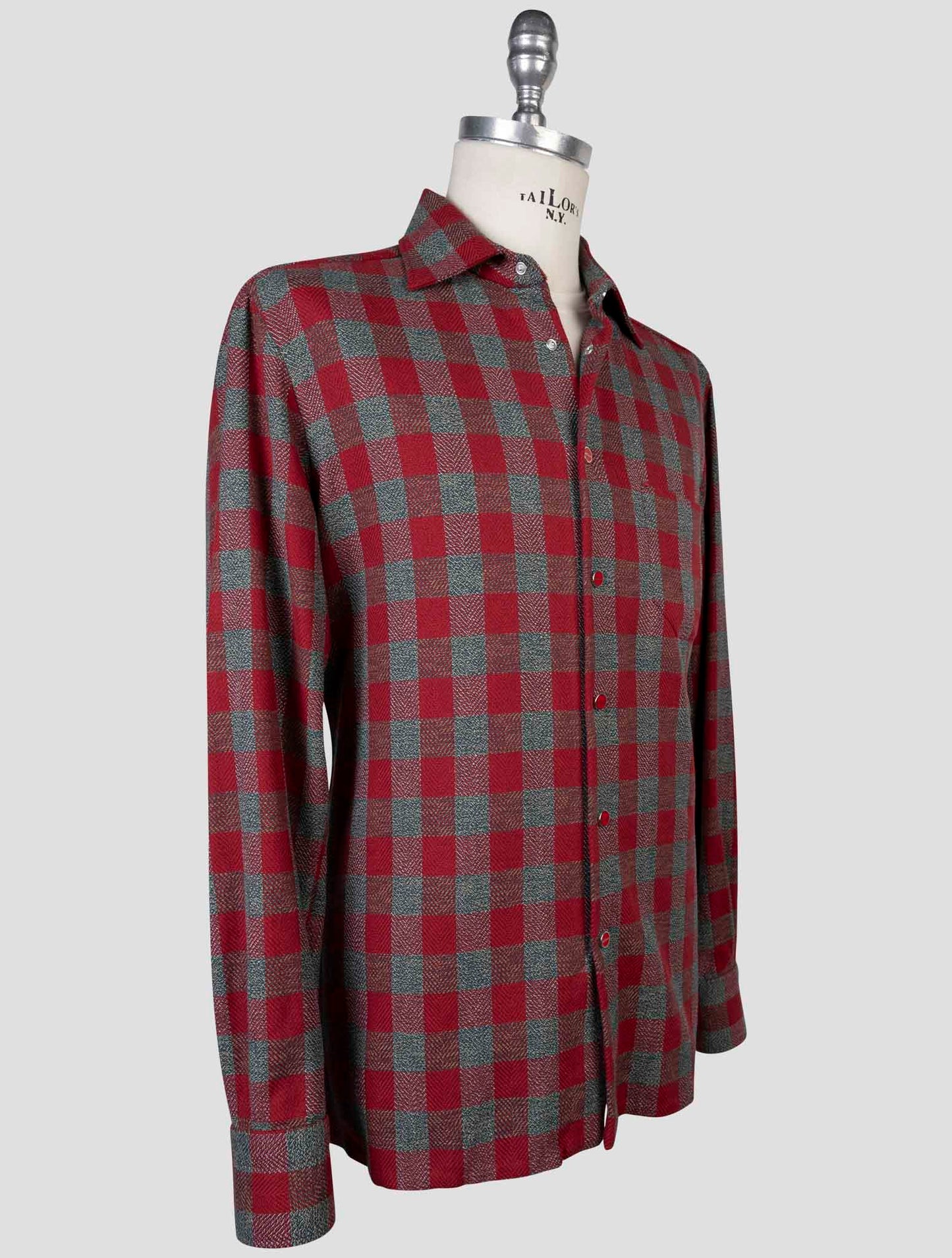 Kiton Gray Red Cotton Shirt