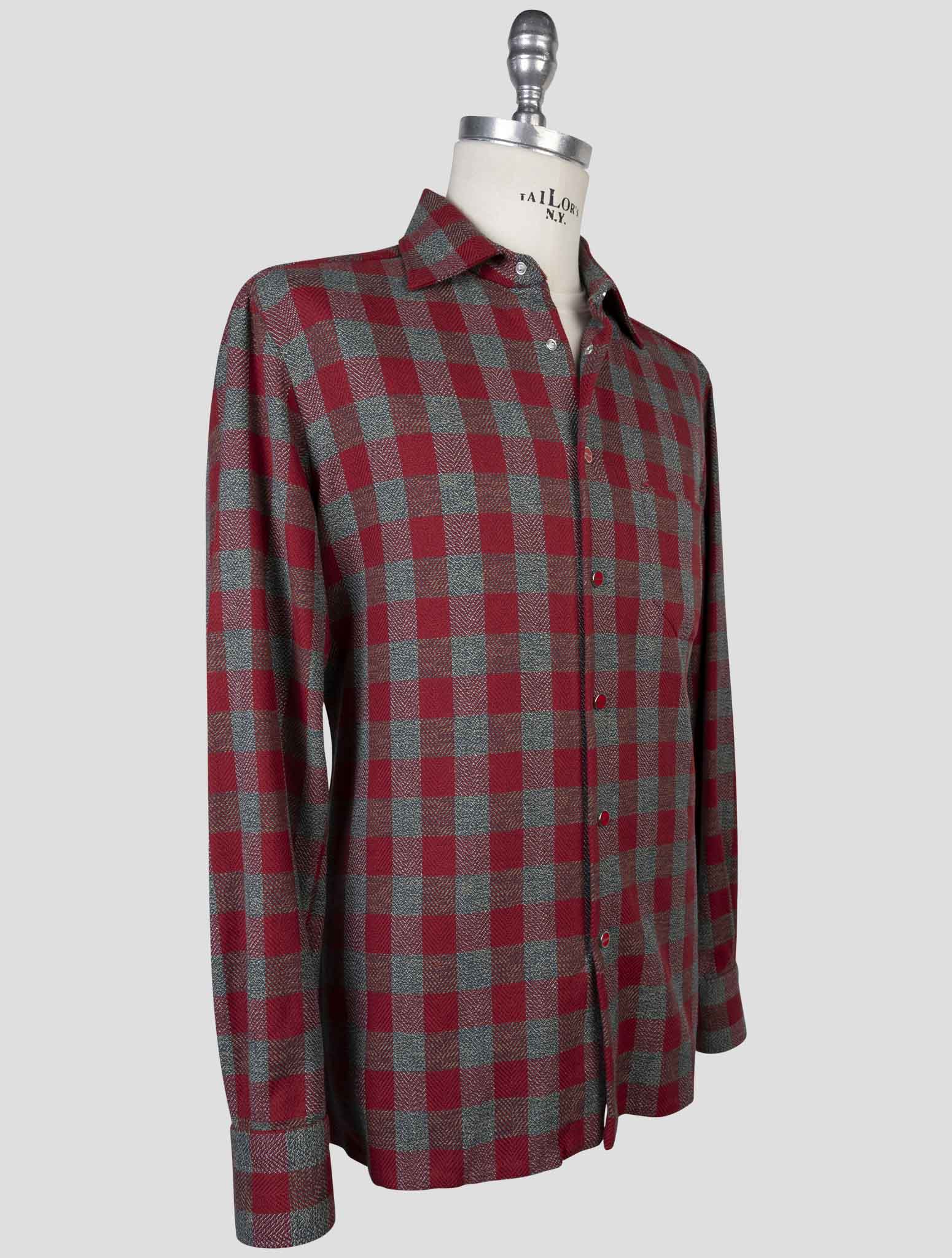 Kiton Gray Red Cotton Shirt