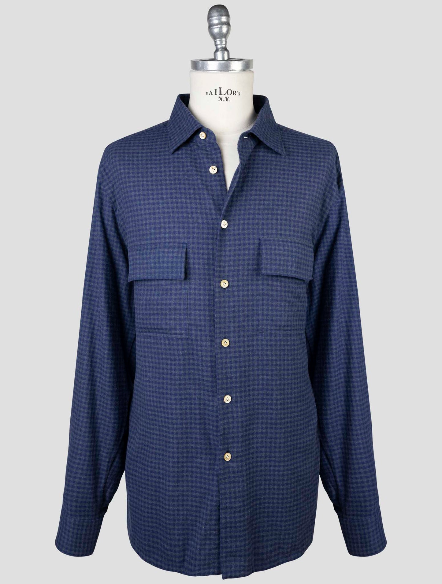 Kiton Gray Blue Cotton Shirt