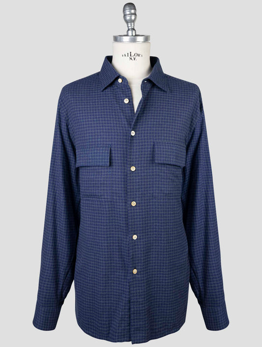 Kiton Gray Blue Cotton Shirt