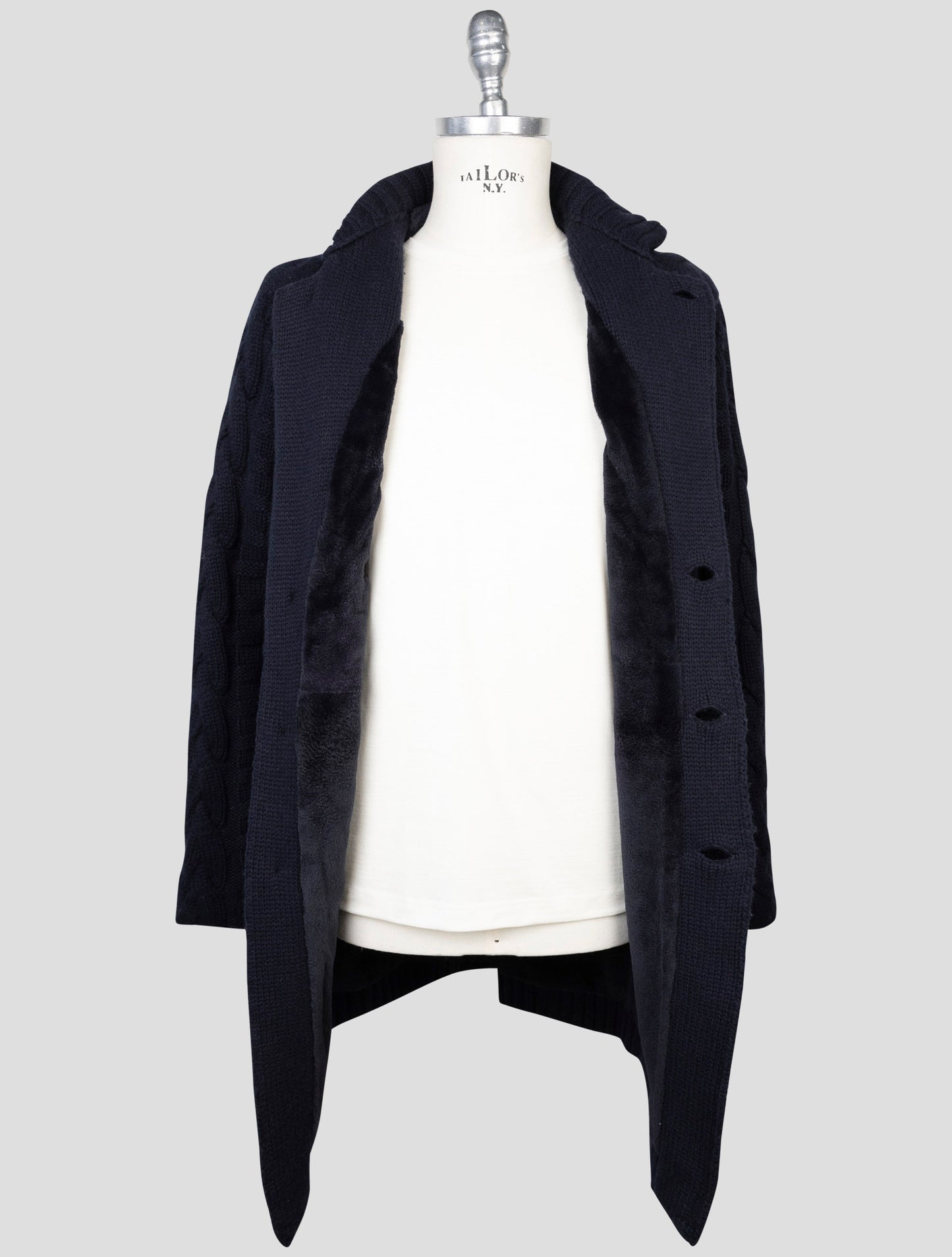 kiton Blue Cashmere Mink Fur Overcoat