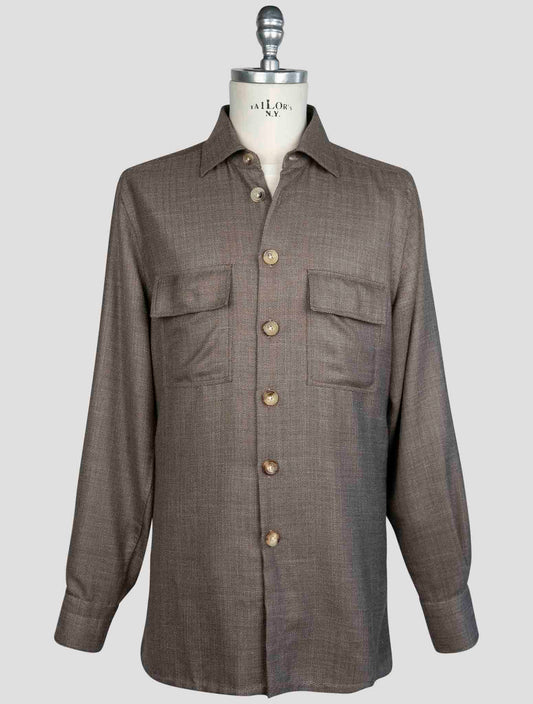 kiton Brown Cashmere Silk Linen Shirt