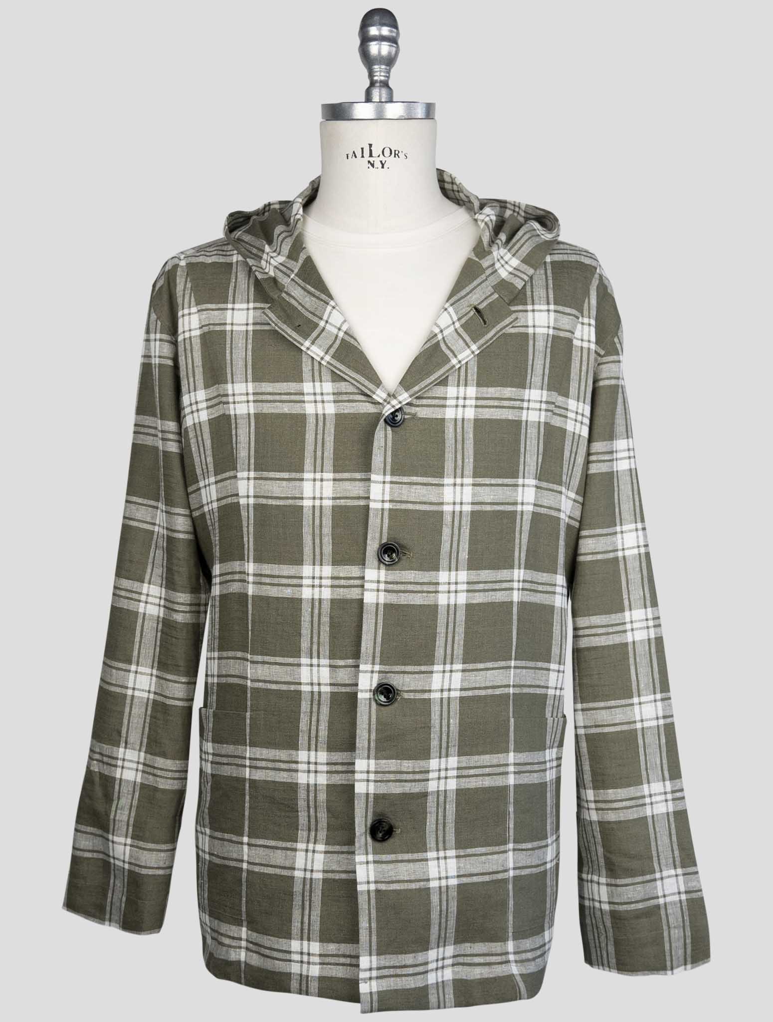 kiton Green White Linen Ea Pl Shirt Luca