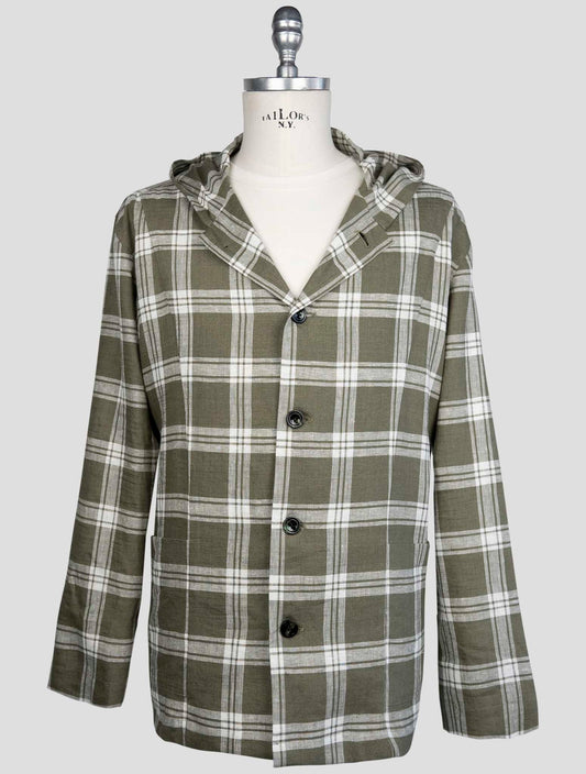 kiton Green White Linen Ea Pl Shirt Luca