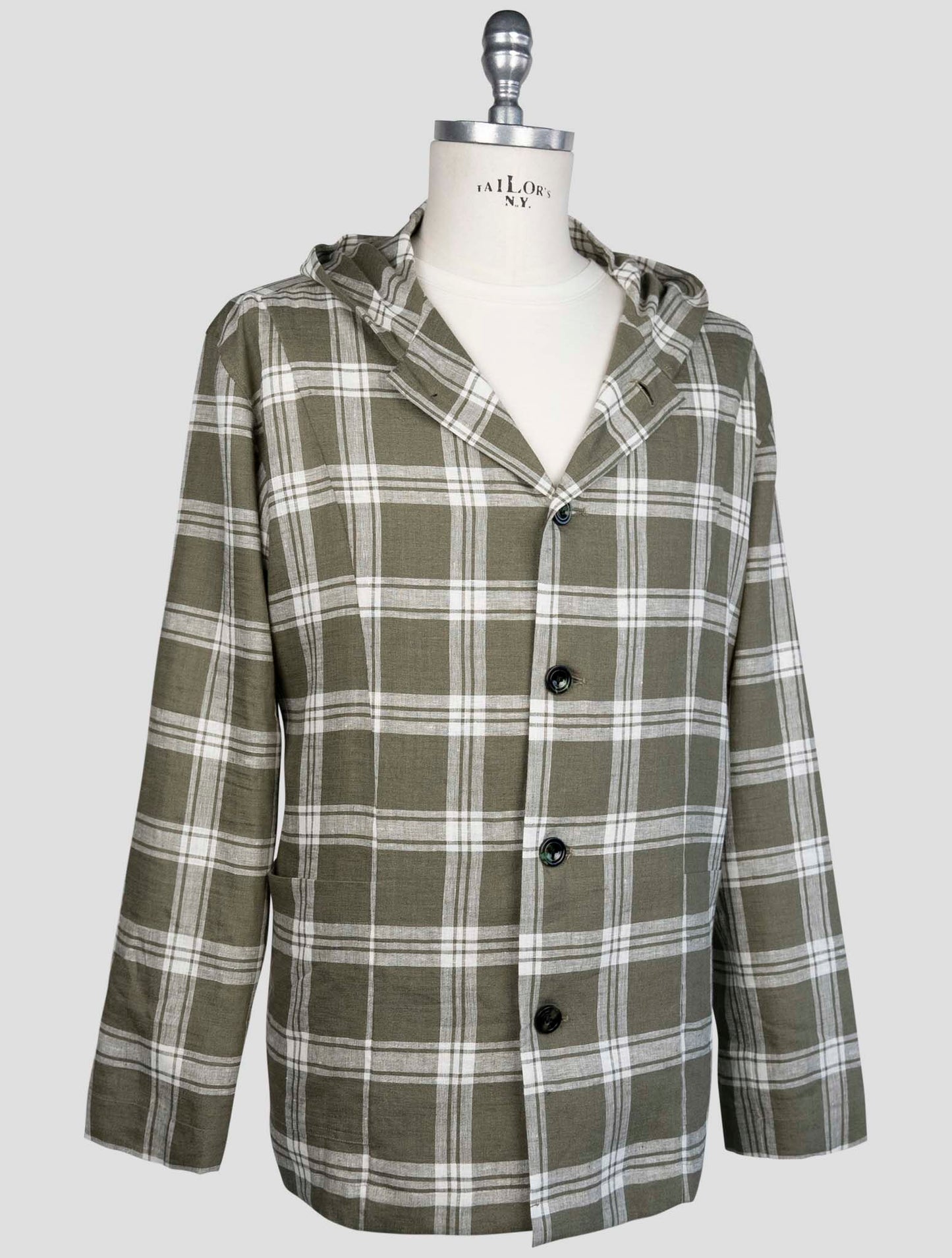 kiton Green White Linen Ea Pl Shirt Luca