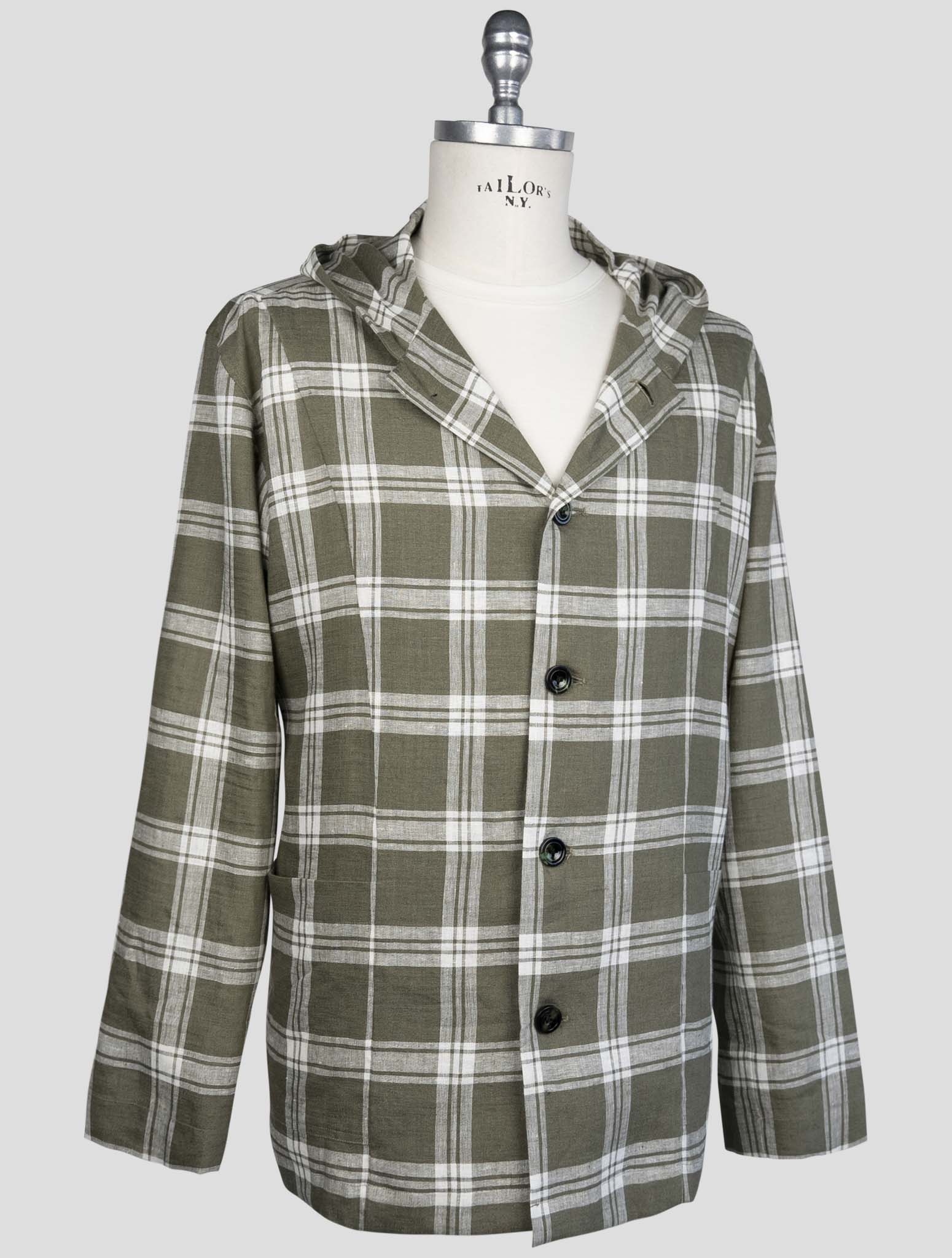 kiton Green White Linen Ea Pl Shirt Luca