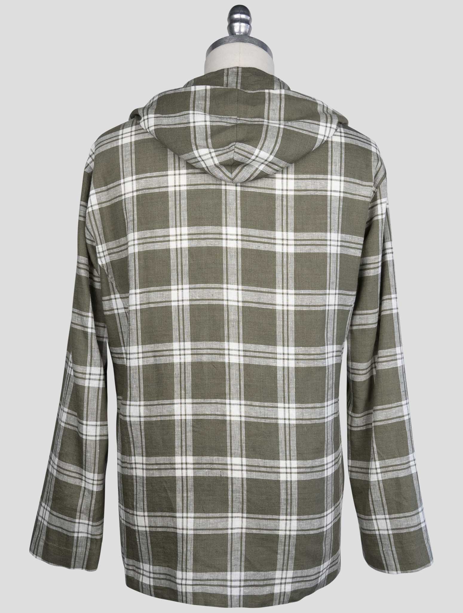 kiton Green White Linen Ea Pl Shirt Luca
