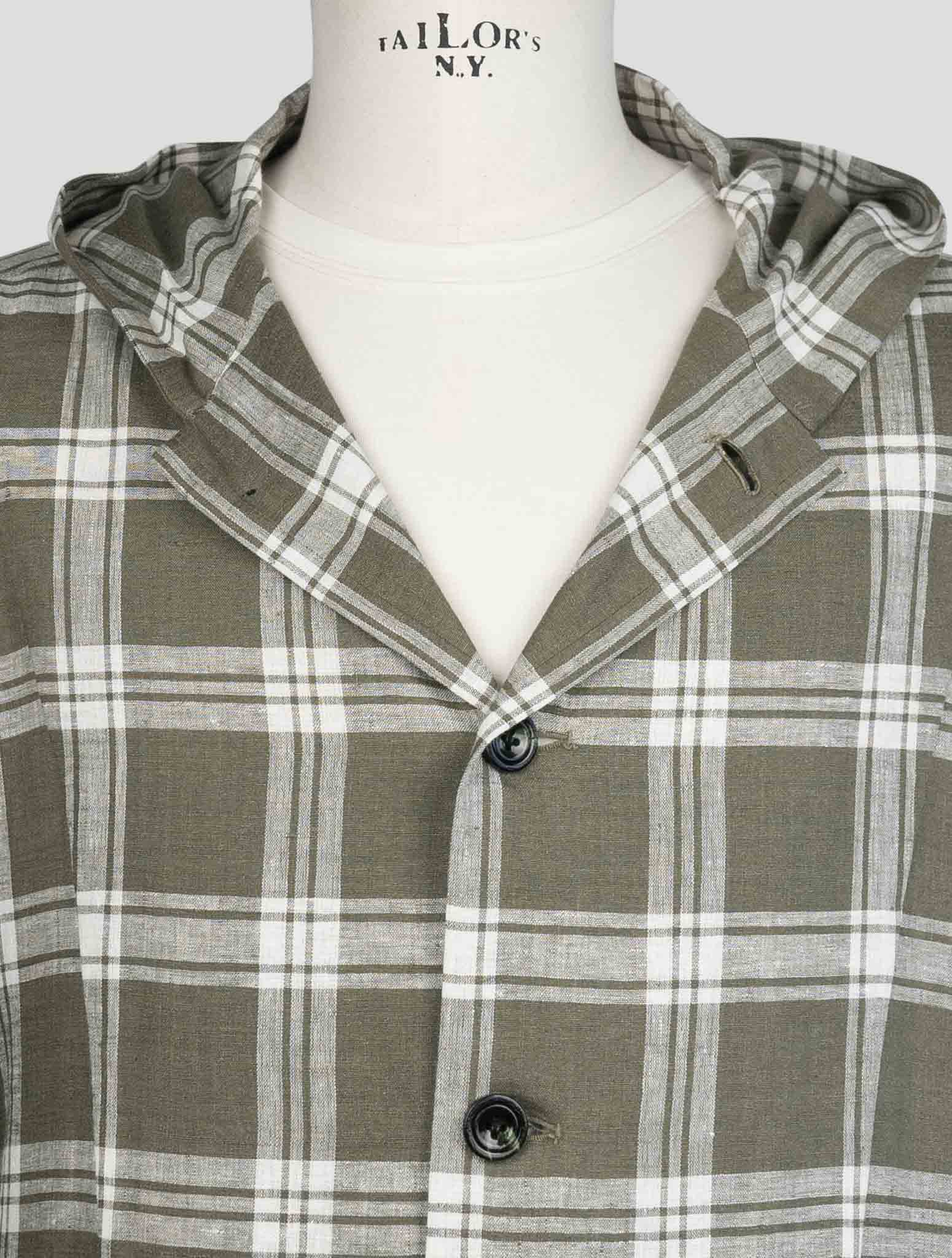 kiton Green White Linen Ea Pl Shirt Luca