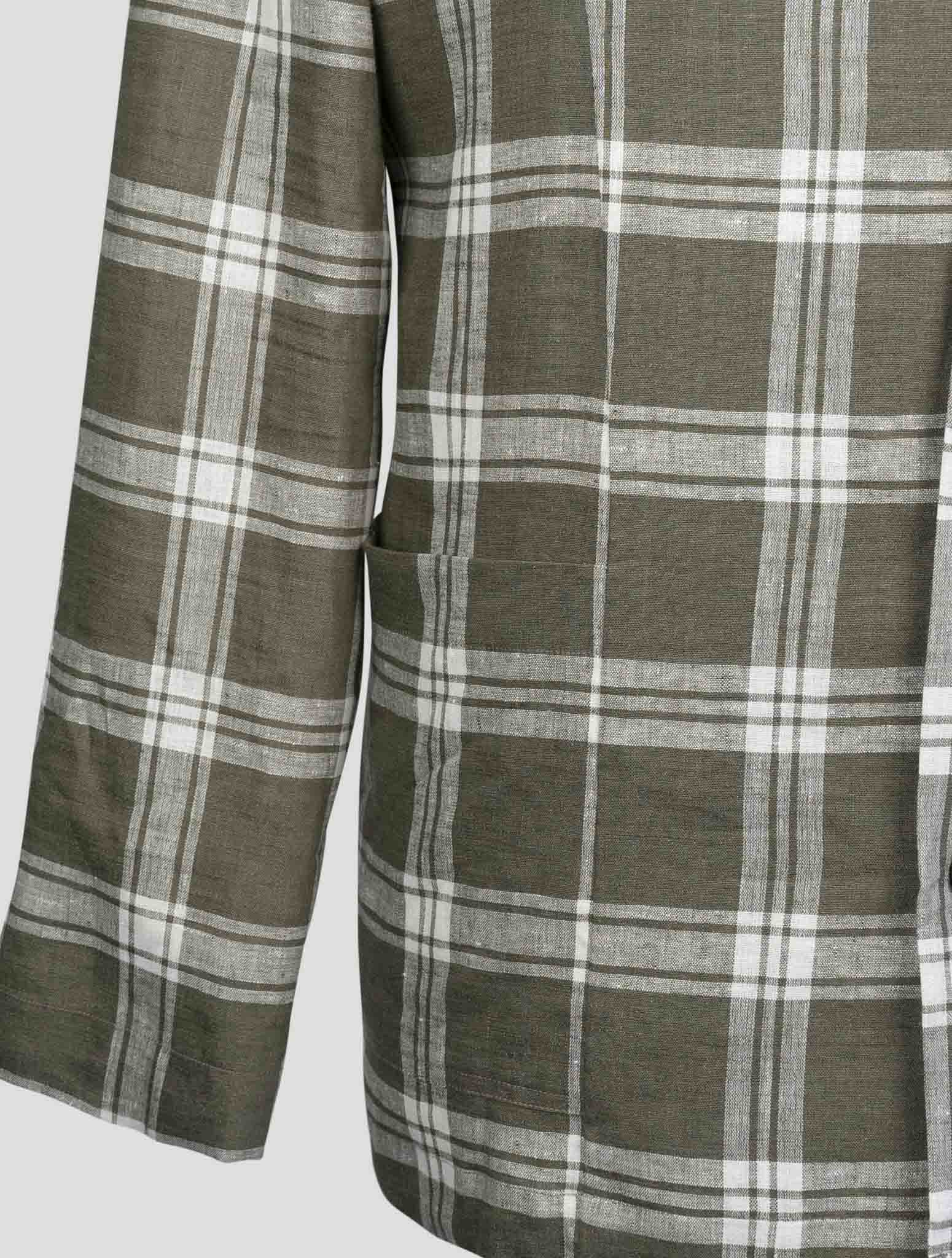 kiton Green White Linen Ea Pl Shirt Luca