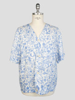 kiton Light Blue White Linen  Short Sleeve Shirt
