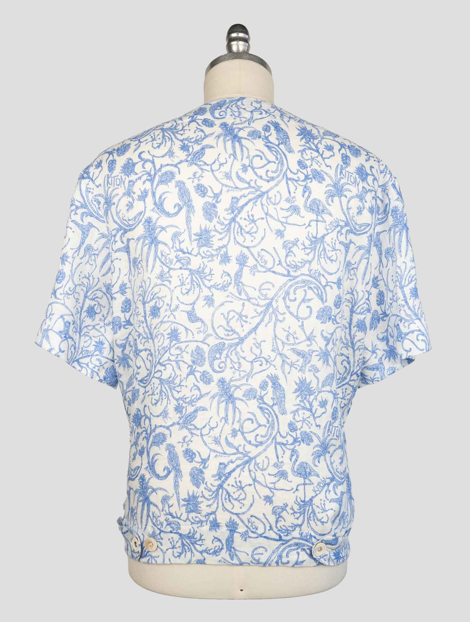 kiton Light Blue White Linen  Short Sleeve Shirt