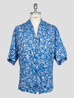 kiton Blue White Linen  Short Sleeve Shirt