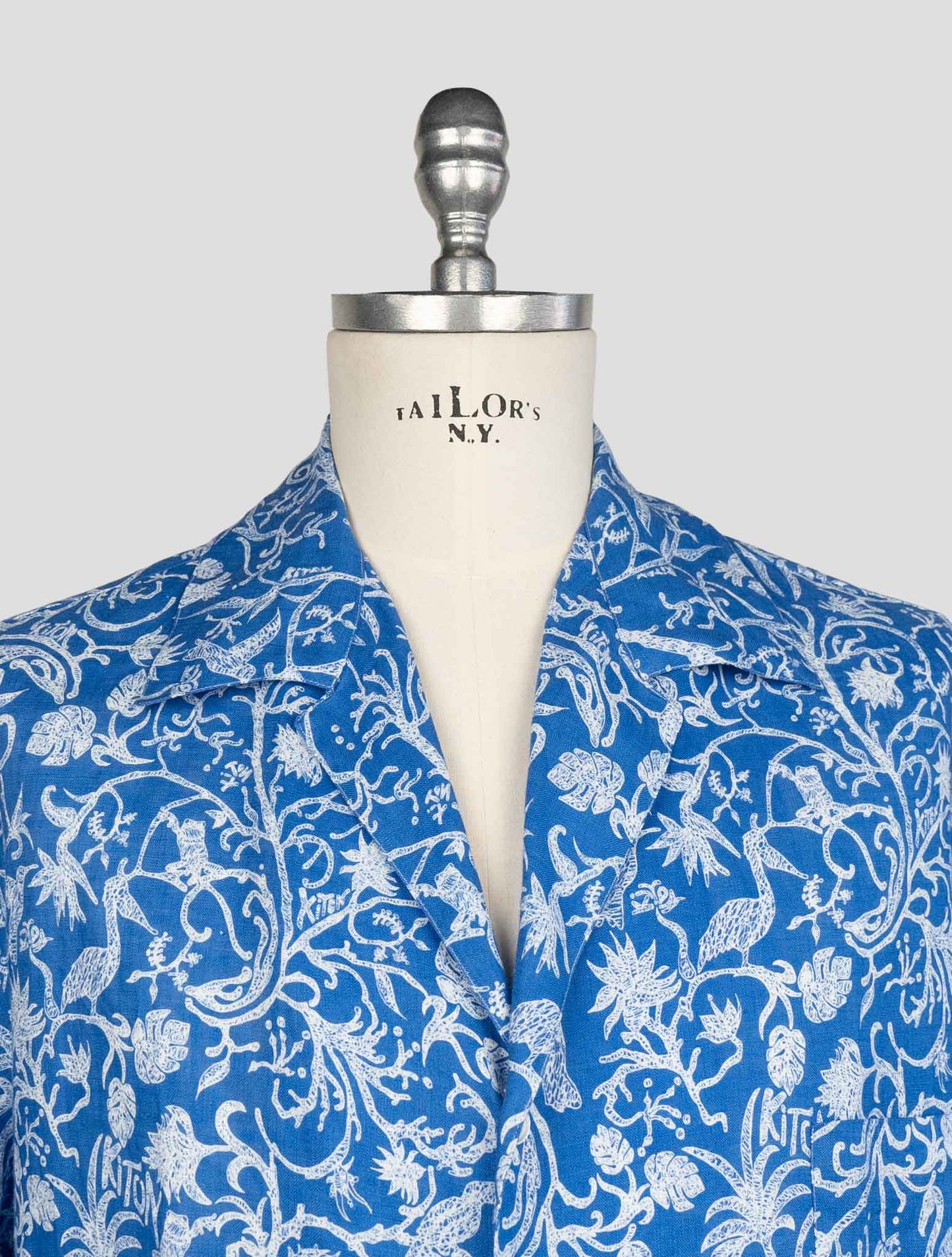 kiton Blue White Linen  Short Sleeve Shirt