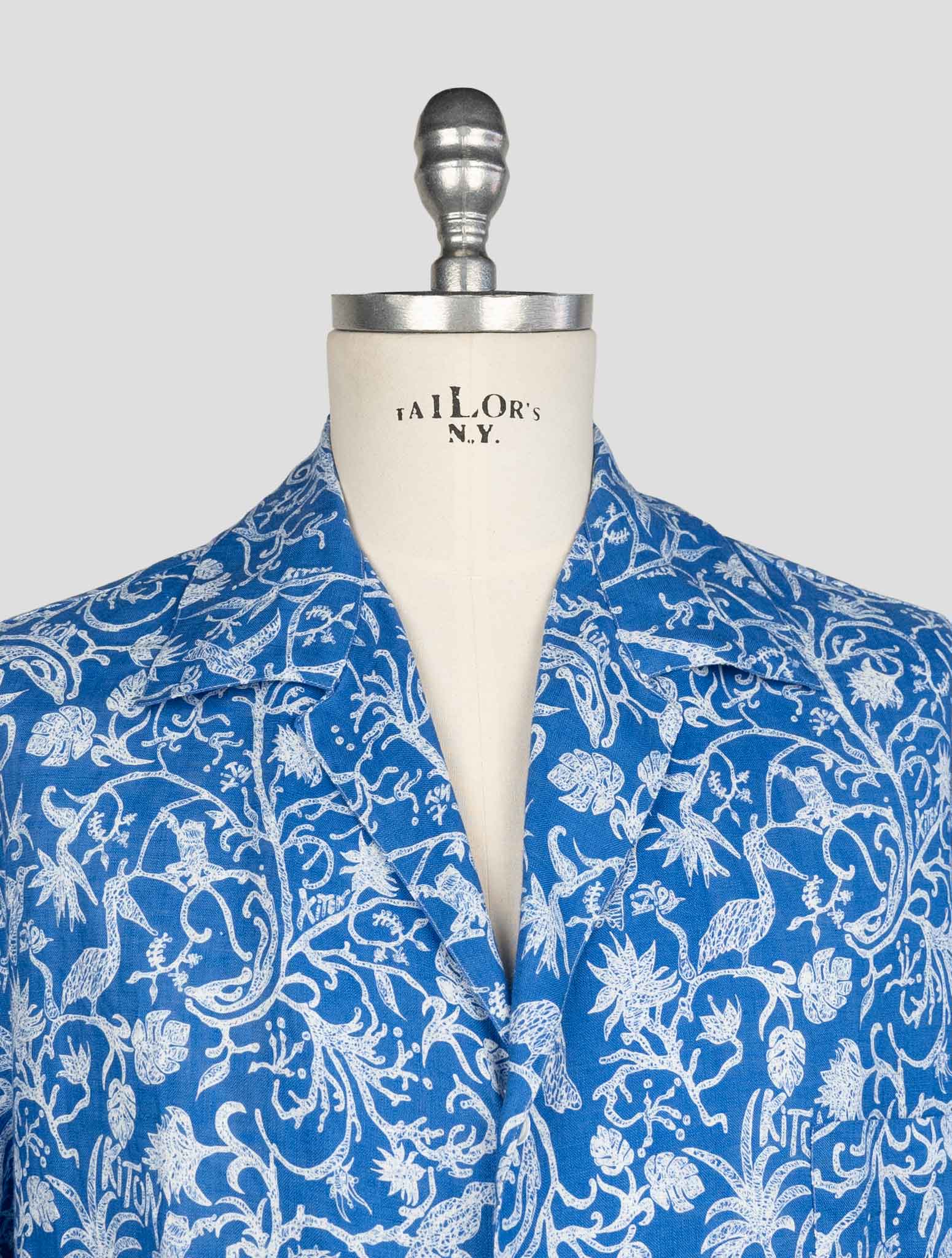 kiton Blue White Linen  Short Sleeve Shirt