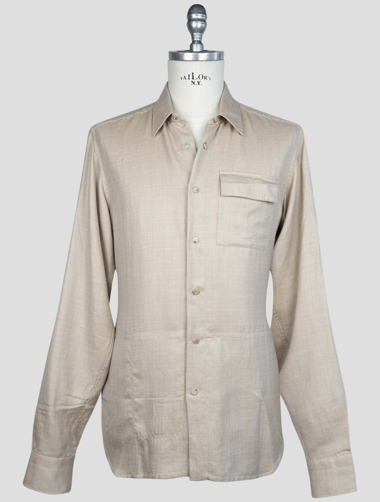 Kiton Beige Cashmere Silk Linen Shirt Buba