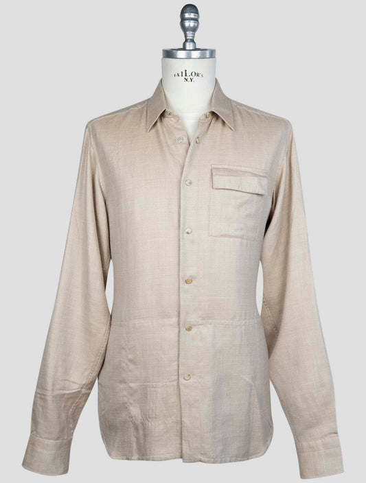 Kiton Beige Cashmere Silk Linen Shirt Buba