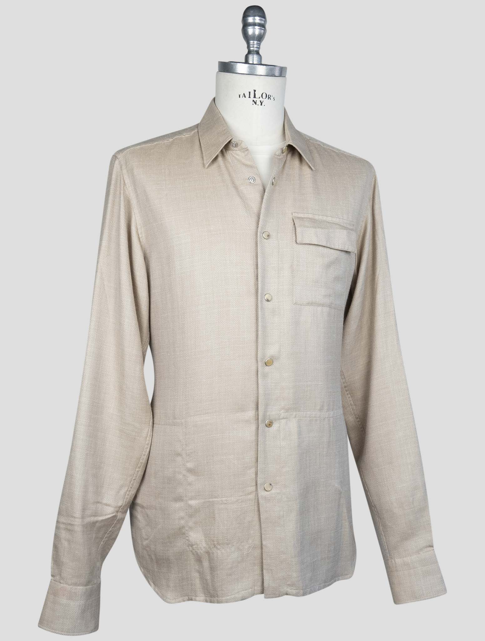 Kiton Beige Cashmere Silk Linen Shirt Buba