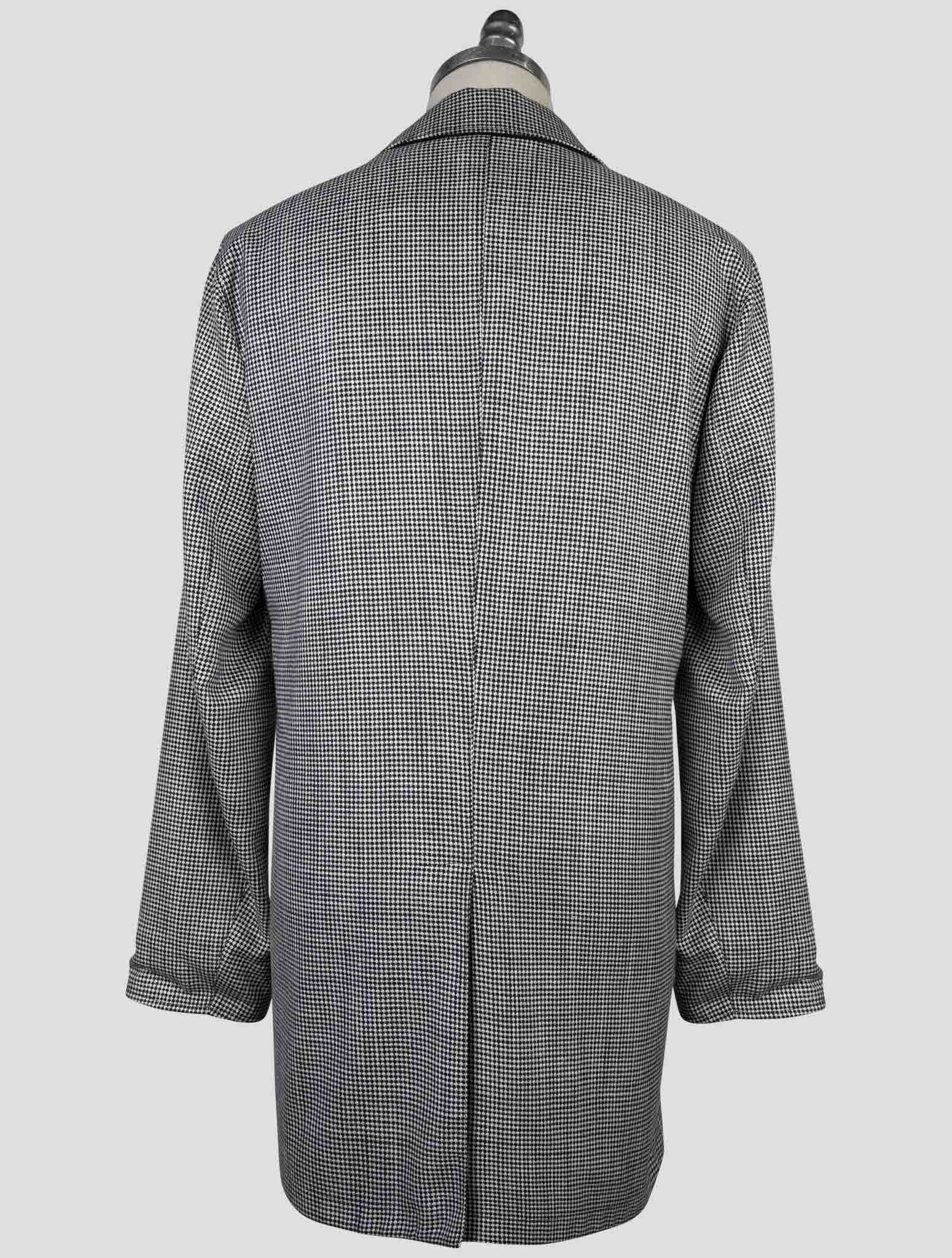 Kiton Black White Houndstooth Overcoat detail