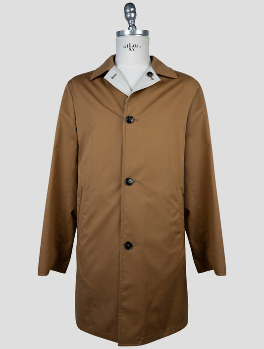 kiton Brown Beige Cotton Virgin Wool Reverse Overcoat