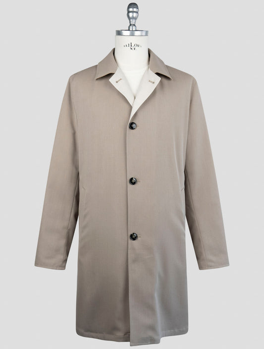 Kiton Brown Wool Cotton Reverse Overcoat