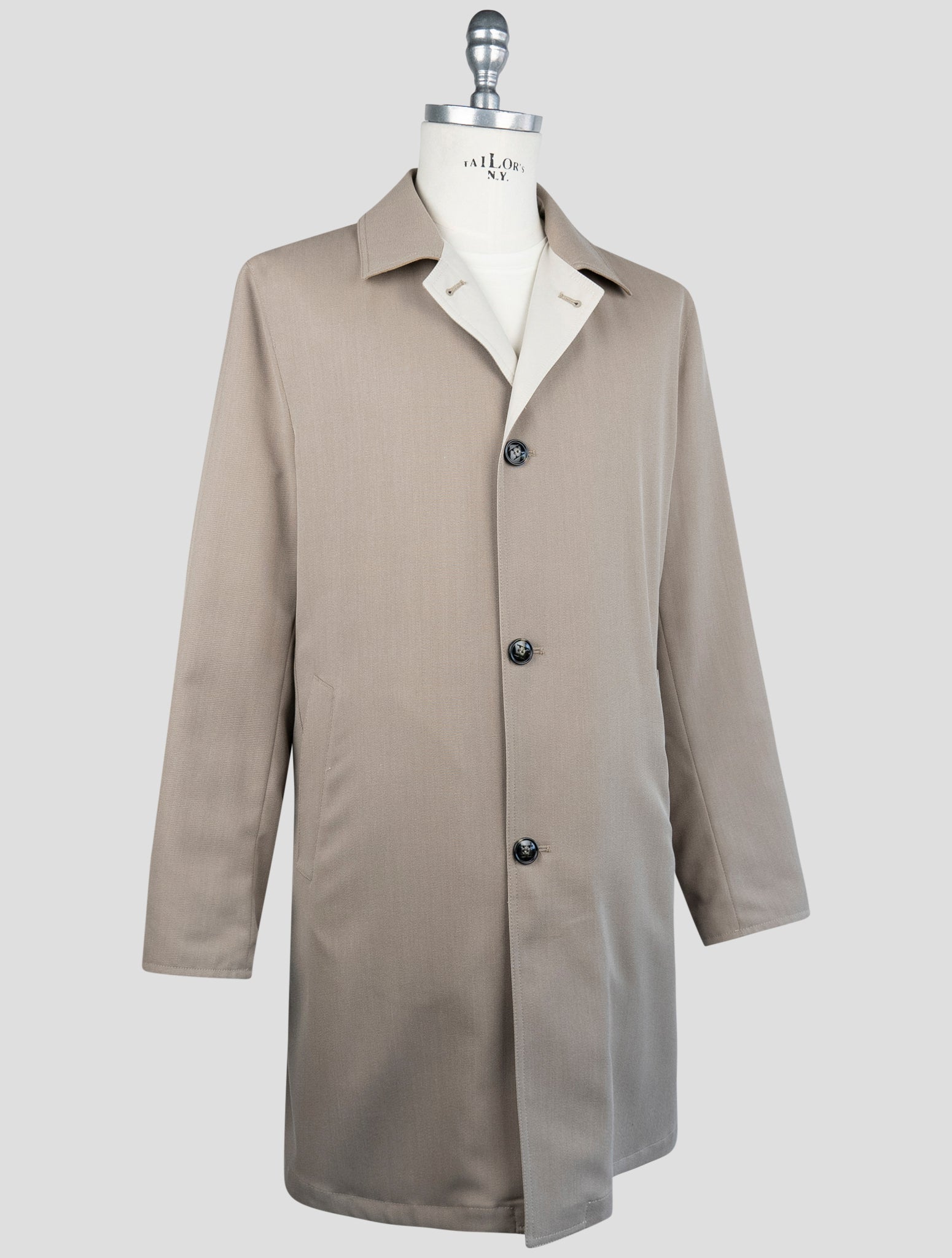 Kiton Brown Wool Cotton Reverse Overcoat