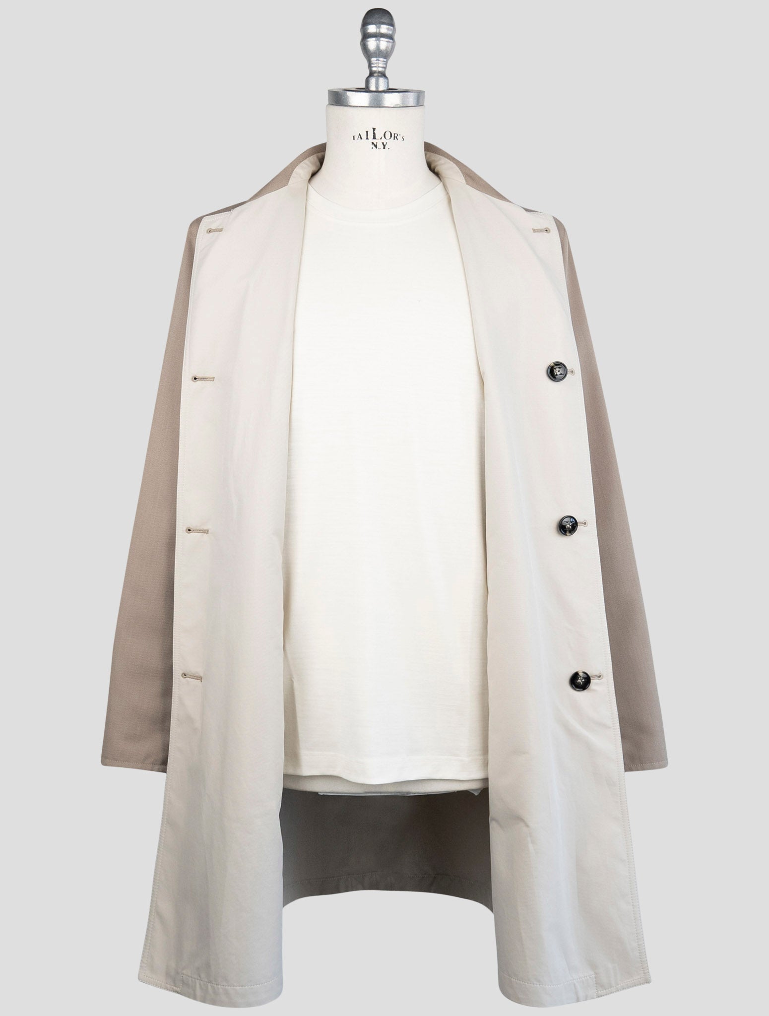 Kiton Brown Wool Cotton Reverse Overcoat