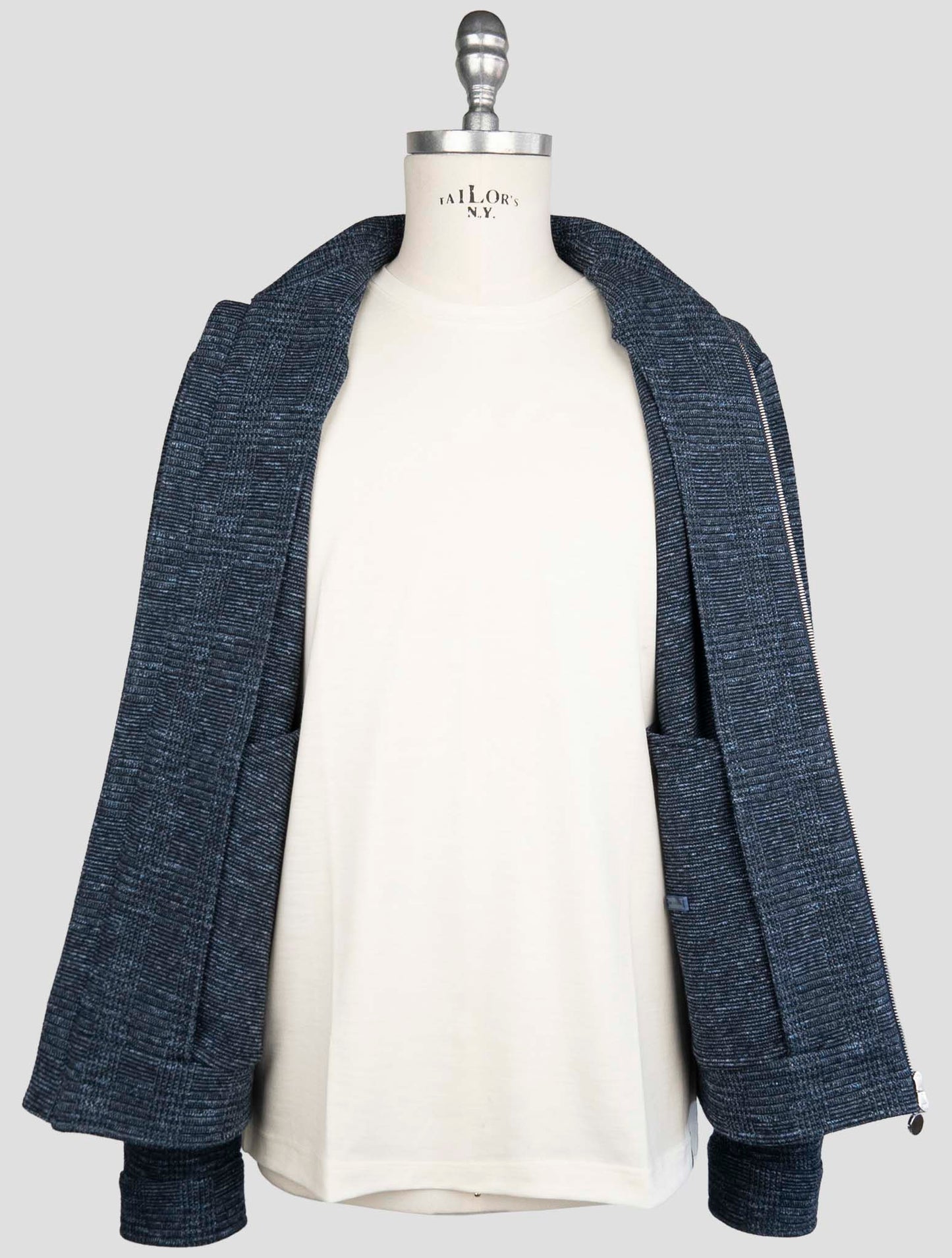 Kiton Blue Cotton Virgin Wool Pl Linen Coat
