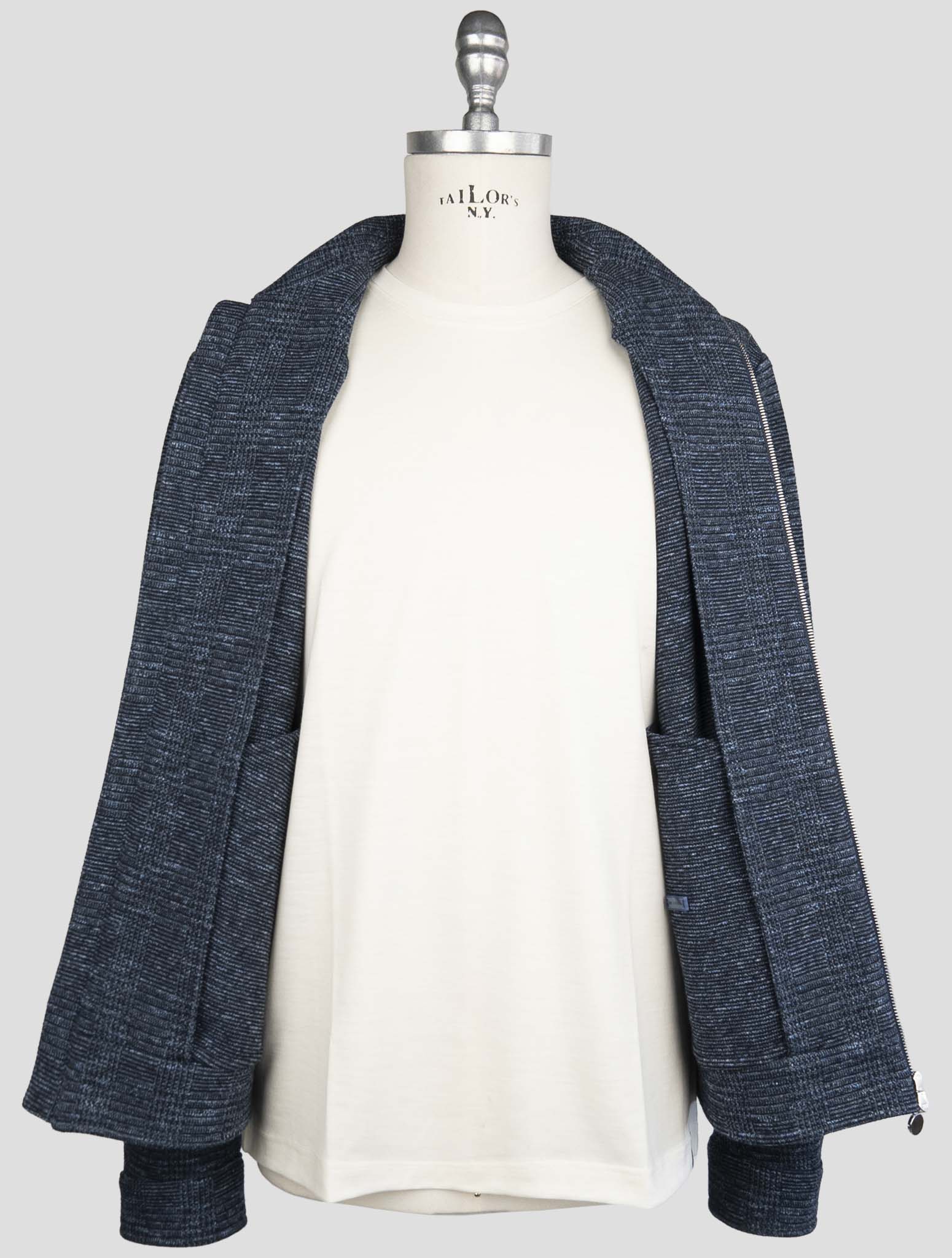Kiton Blue Cotton Virgin Wool Pl Linen Coat