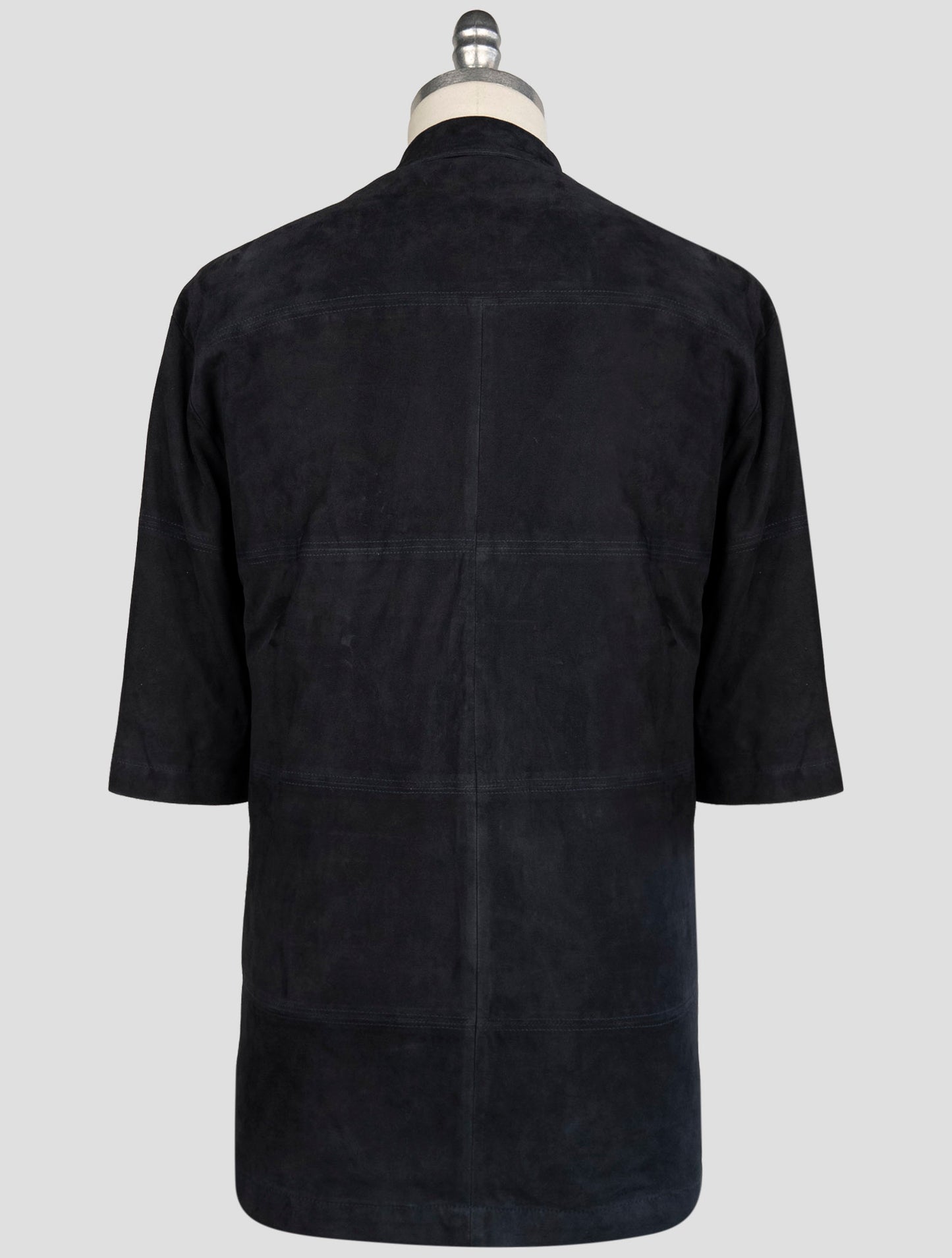 Kiton Blue Leather Suede Short Sleeve Shirt